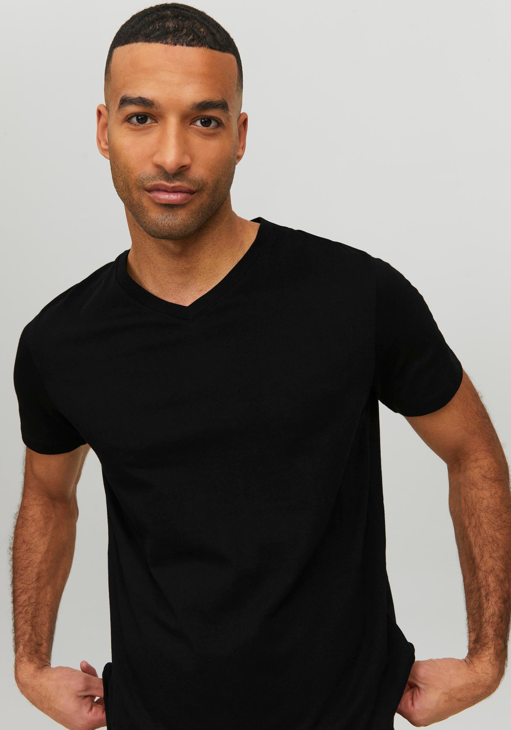 Jack & Jones V-Shirt »JJEORGANIC mit V-Ausschnitt, lässig kombinierbar, ideal für Alltag« unifarben, modisch, regular fit, Baumwolle, V-Ausschnitt