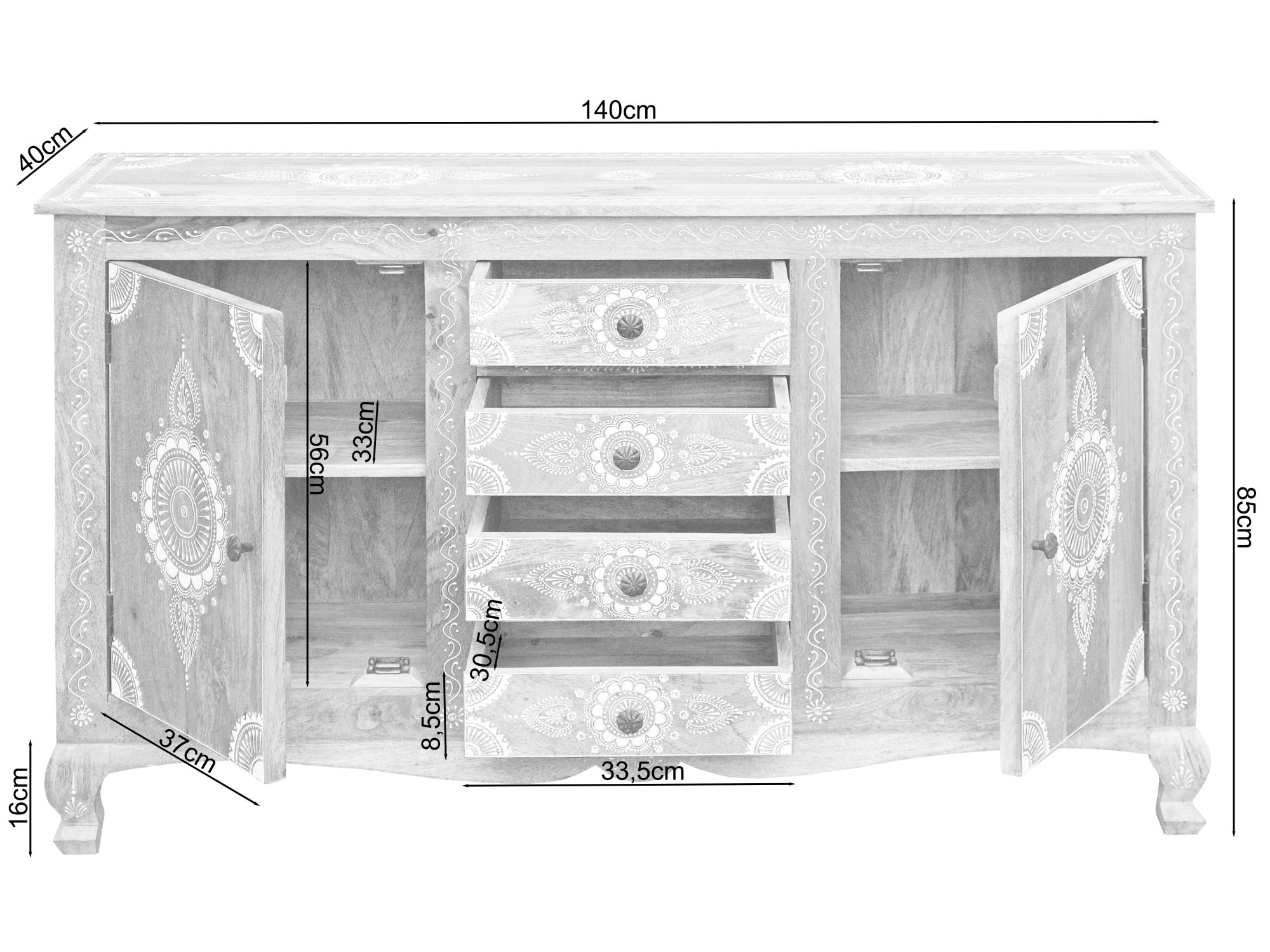 Home affaire Sideboard »Gullaba«, Kommode, Hand bemalt, Breite 140 cm