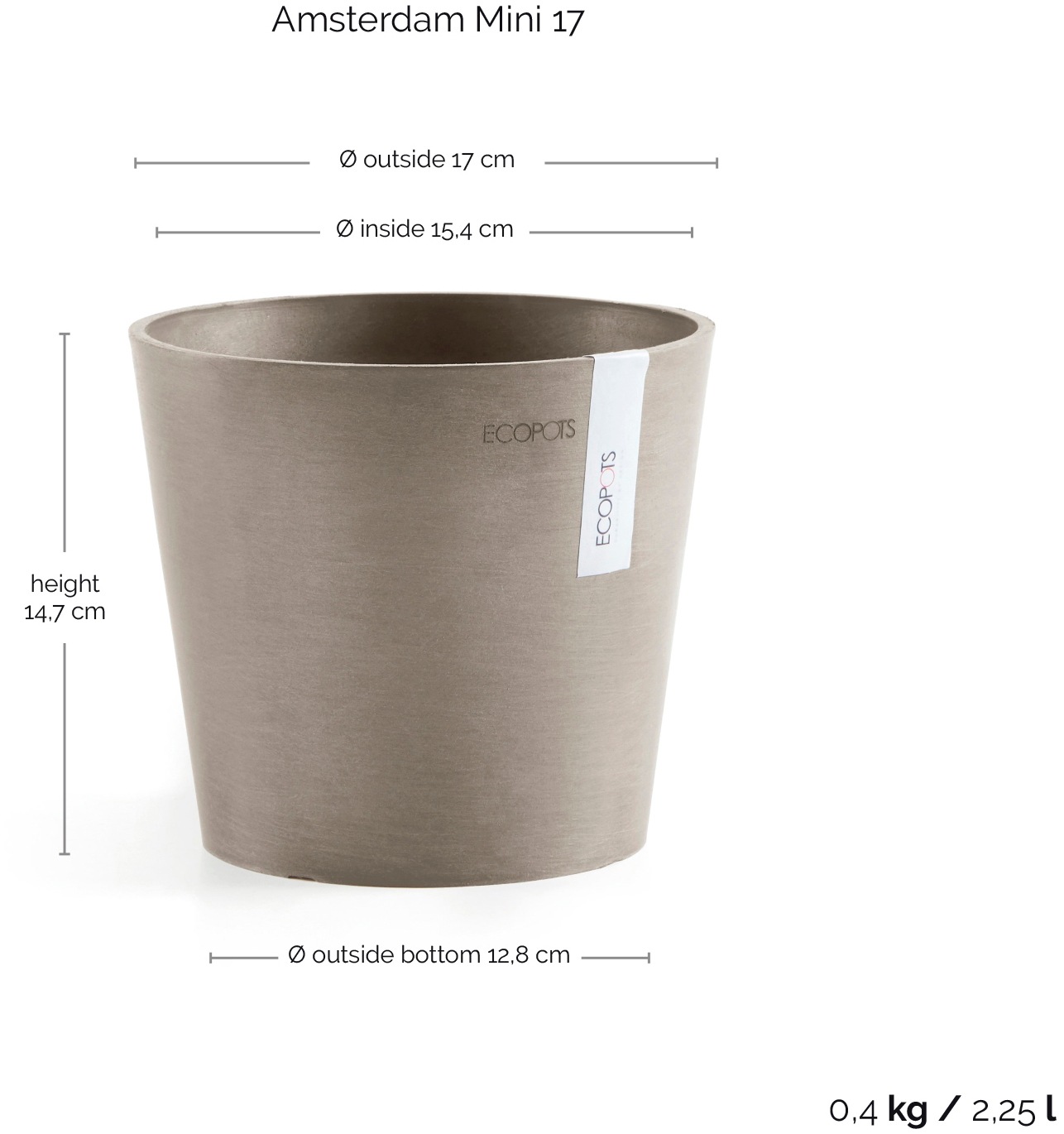 ECOPOTS Blumentopf »Amsterdam Mini 17 Taupe«, für den Innenbereich