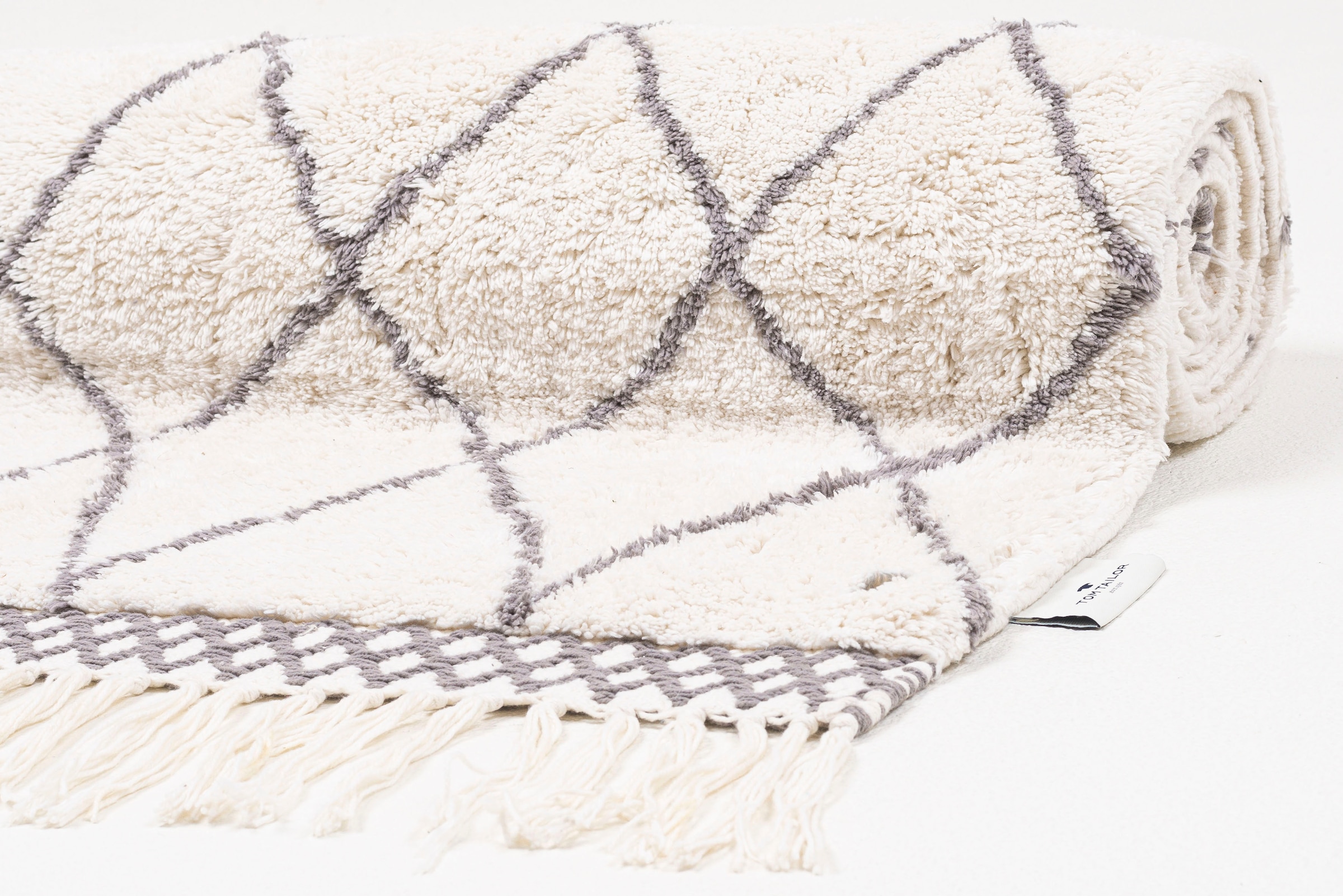 TOM TAILOR HOME Badematte »Ethno Bath«, fußbodenheizungsgeeignet, Badteppich, Berber Look, Rauten Muster, mit Fransen, reine Baumwolle
