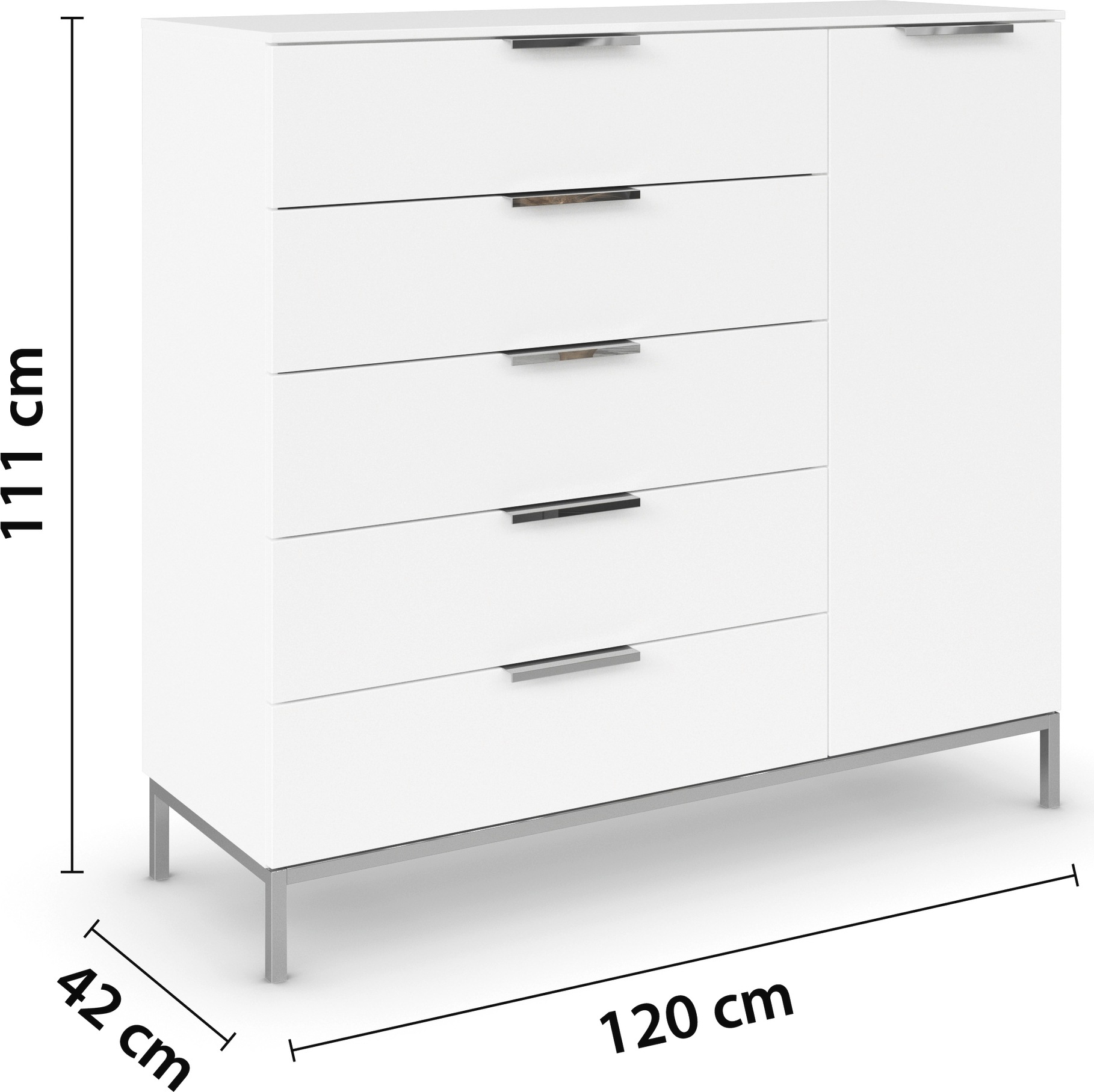 rauch Kombikommode »Kommode Türkommode Sideboard Kombikommode FLIPP«, (Breite 120 cm mit 2 Einlegeböden), 1-türig mit 5 Schubladen und Soft-Close-Funktion