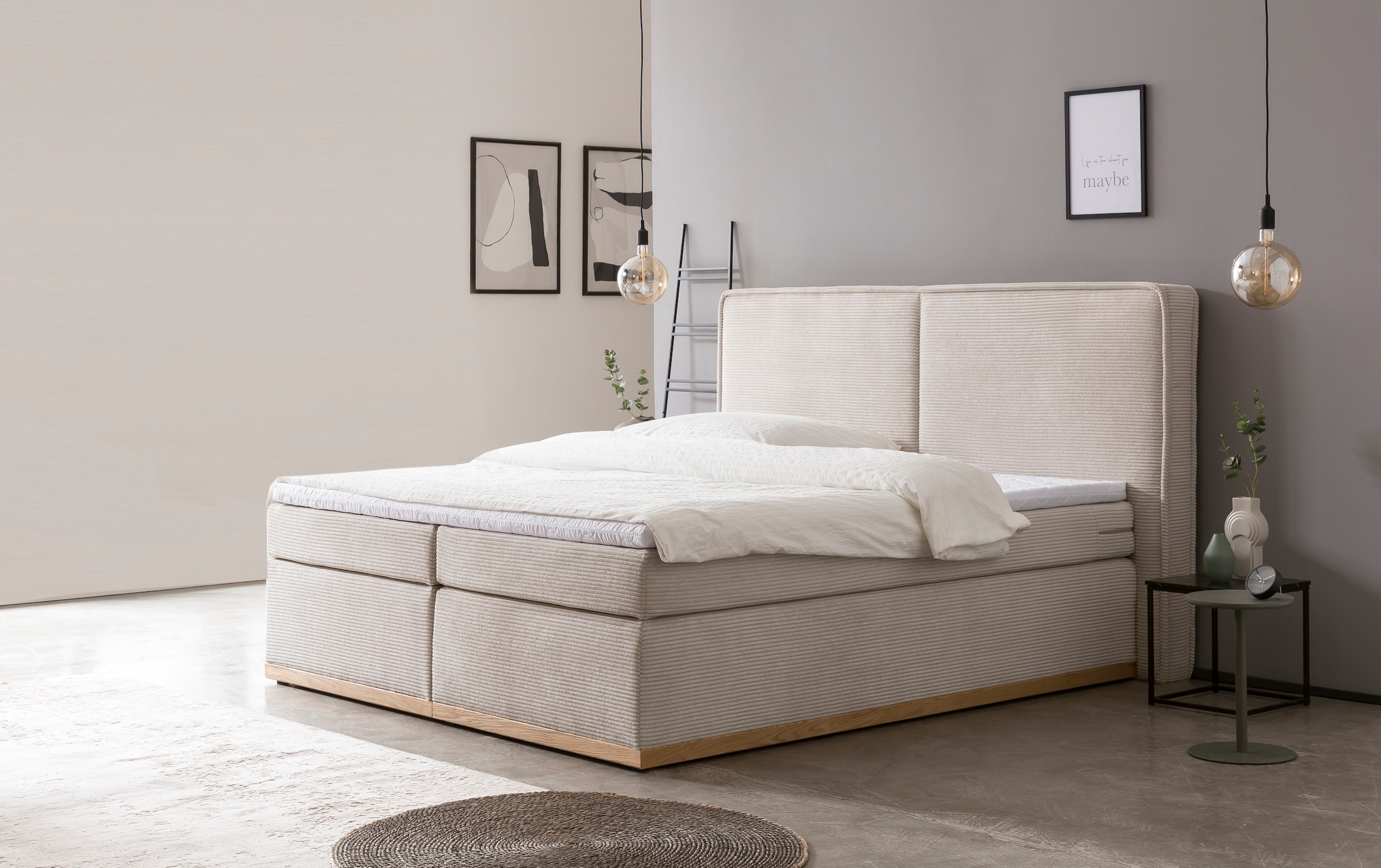 Home affaire Boxspringbett »SHERWOOD Hotelbett, Polsterbett«, Hochwertiger Cord,weiche Velours-Struktur, mit Topper, Eiche