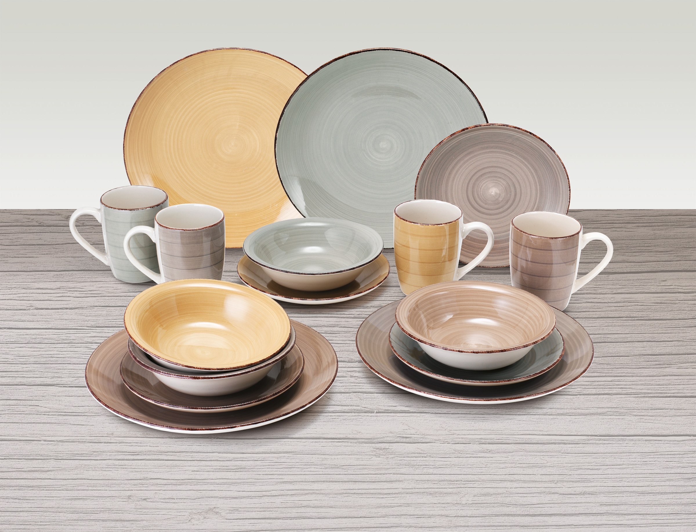 van Well Kombiservice »Geschirr-Set, Service Sorrento«, (Set, 16 tlg.), Mix aus 4 Farben, 16 Teile, für 4 Personen