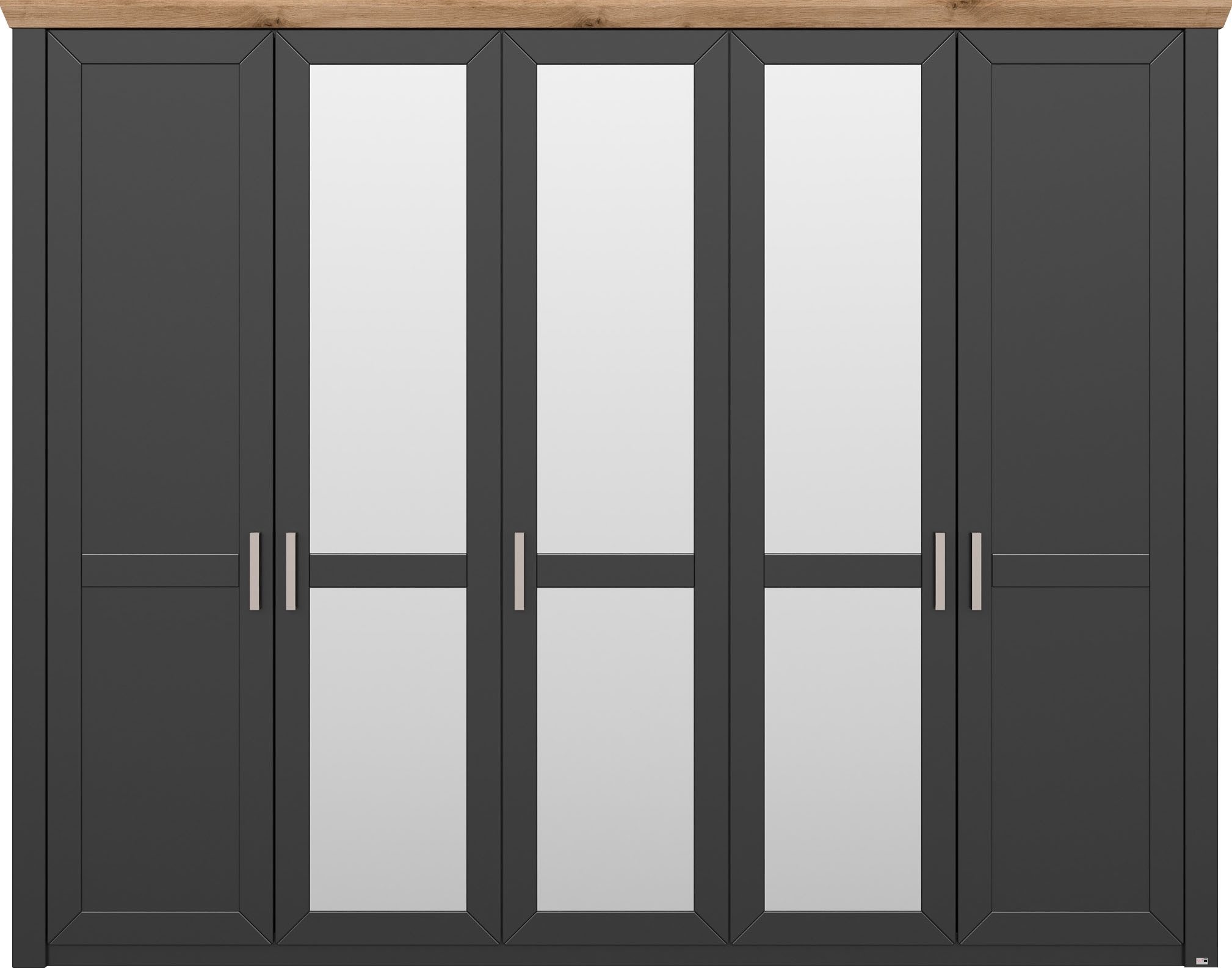 set one by Musterring Kleiderschrank »York Schlafen«, (2 St.), mit Holz- und Spiegeltüren, inkl. Kranz in Eiche, Höhe 207 x T60 cm