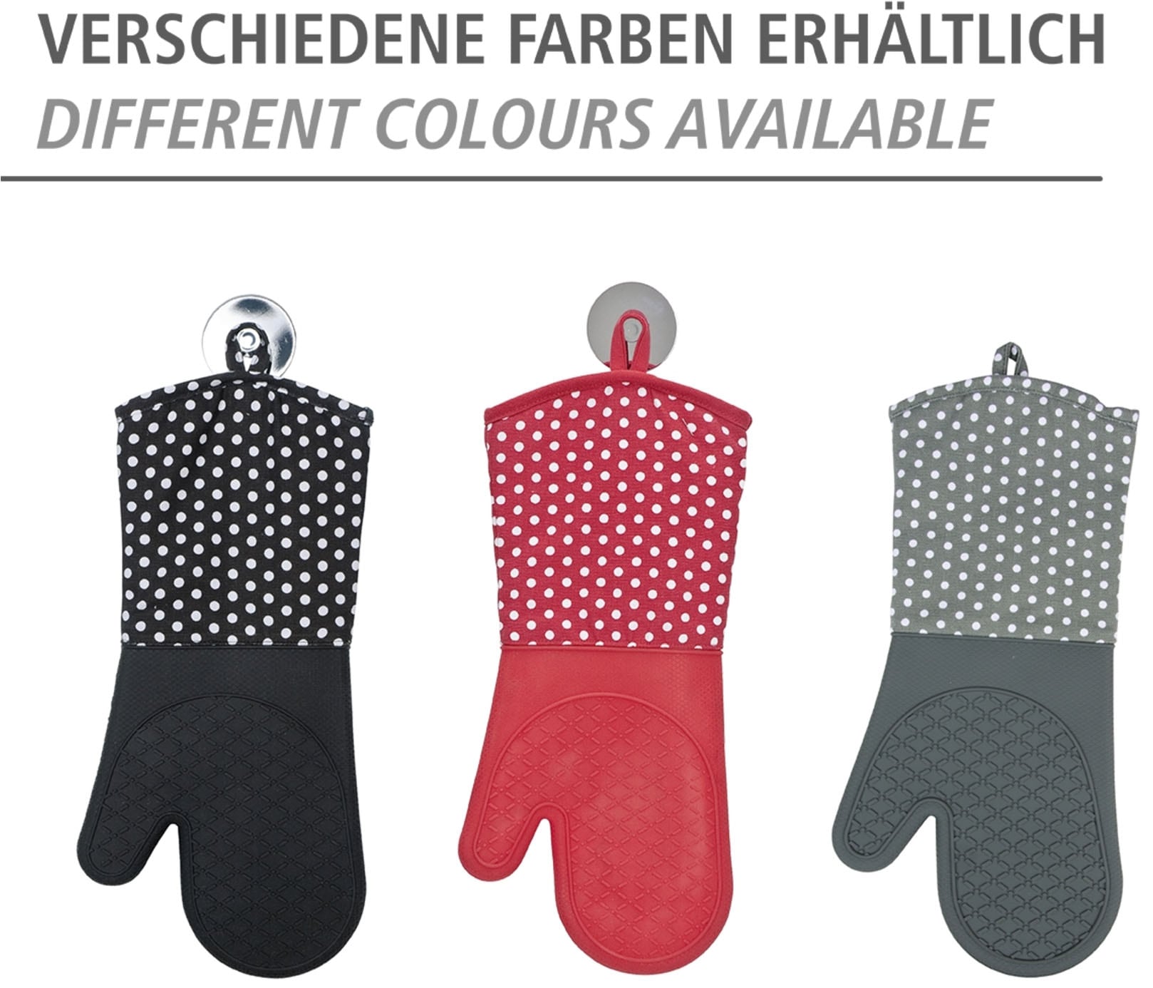 WENKO Topfhandschuhe »Modell Silikon«, (Set, 2 tlg.), Ofen- und Grillhandschuhe, Hitzeschutz, Baumwollinnenseite, 1 Paar