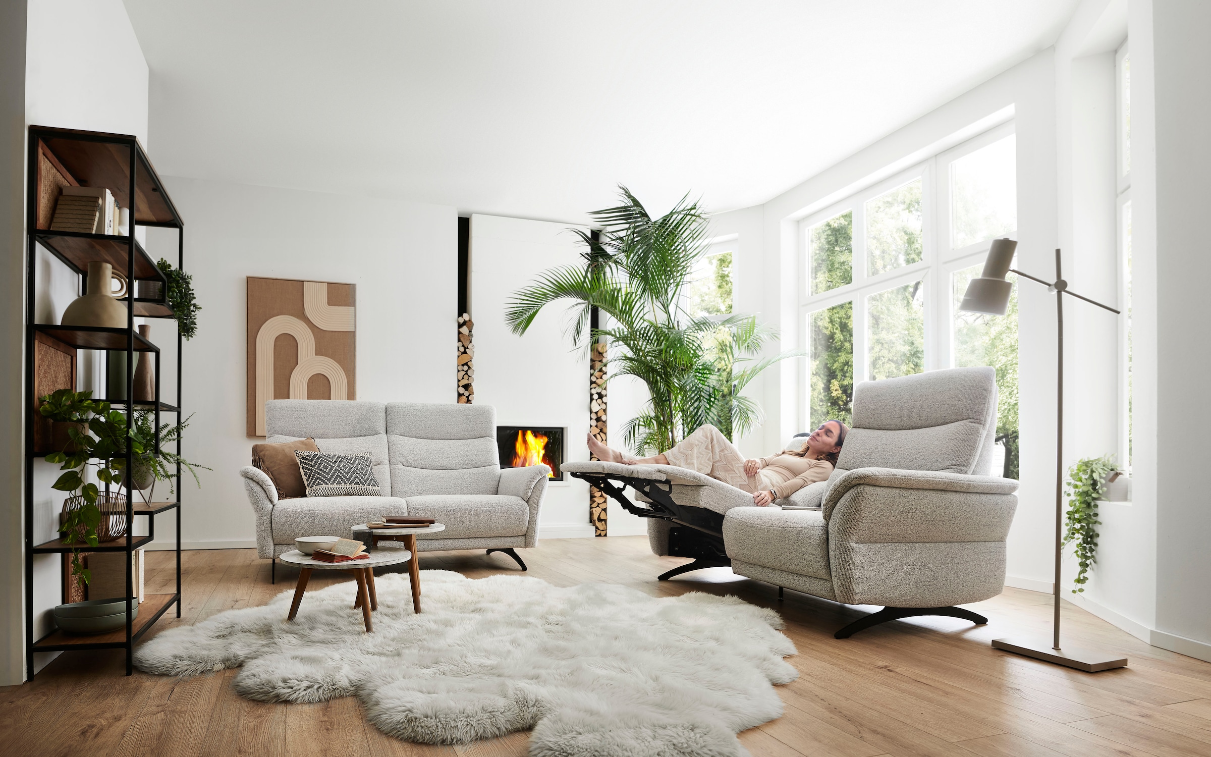 Home affaire Polstergarnitur »Aventis, 2,5- & 2-Sitzer mit motorischer Relaxfunktion« 3 tlg. tlg. inkl. Tonnentaschenfederkern & saugroboterfreundliche Kufen