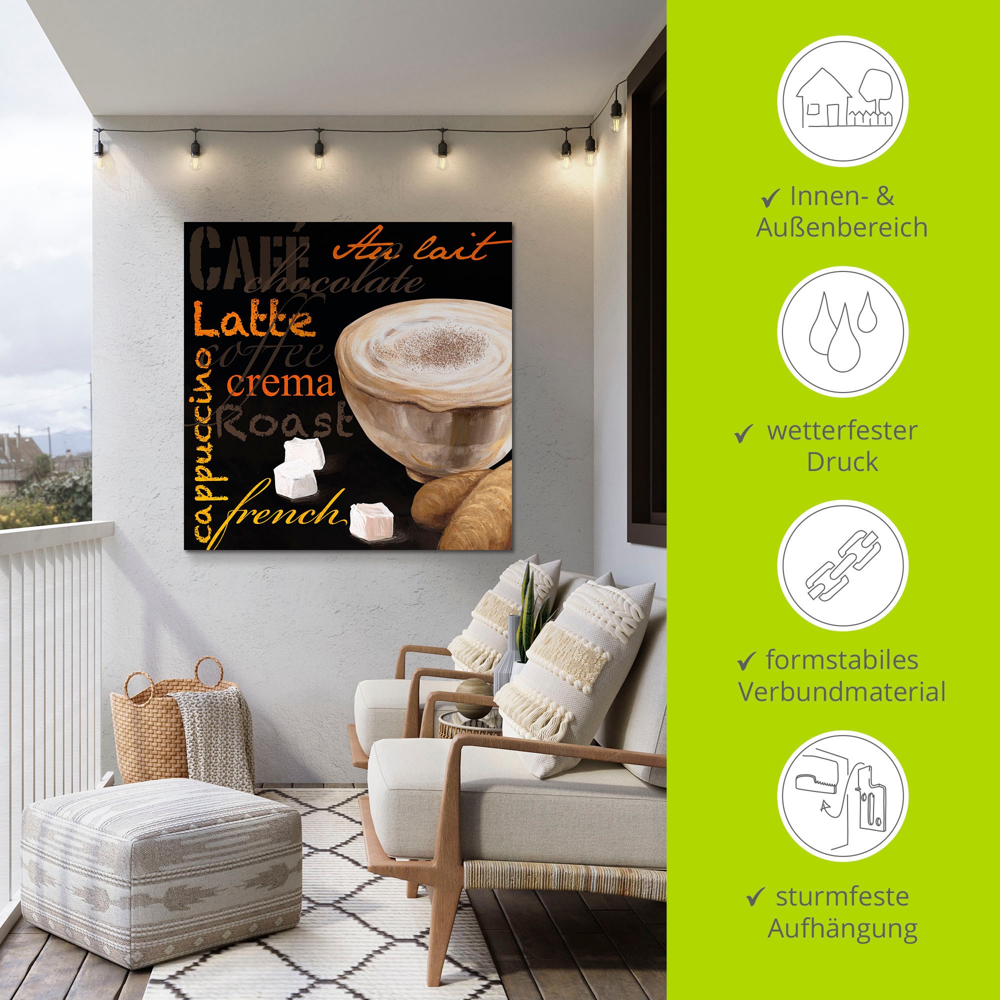 Artland Wandbild »Cappuccino - Kaffee«, Kaffee Bilder, (1 St.), als Alubild, Outdoorbild, Leinwandbild in verschied. Größen