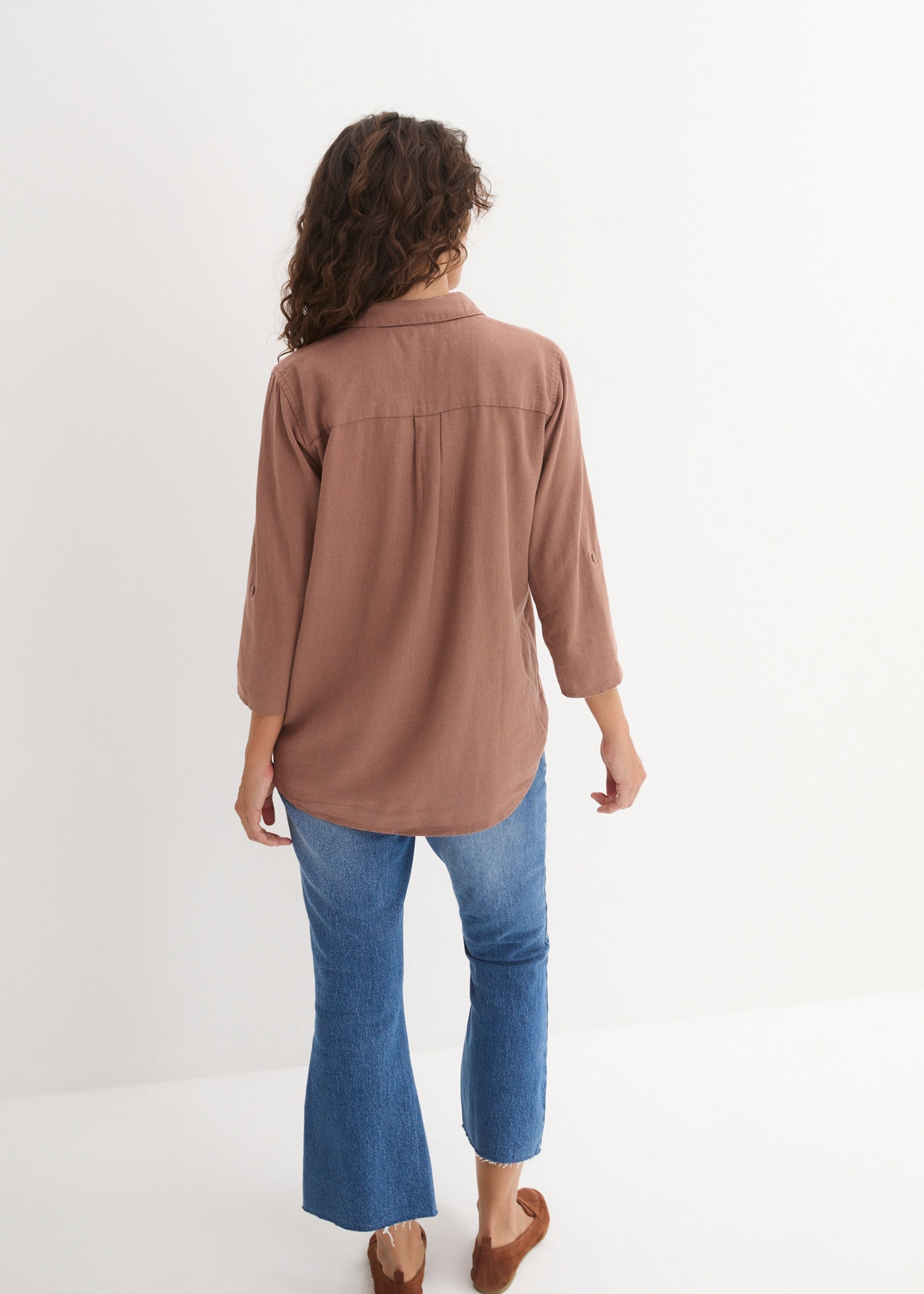 bonprix Langarmbluse »3/4-Arm Bluse mit Leinen« figurumspielende Passform, für vielseitige Alltagslooks