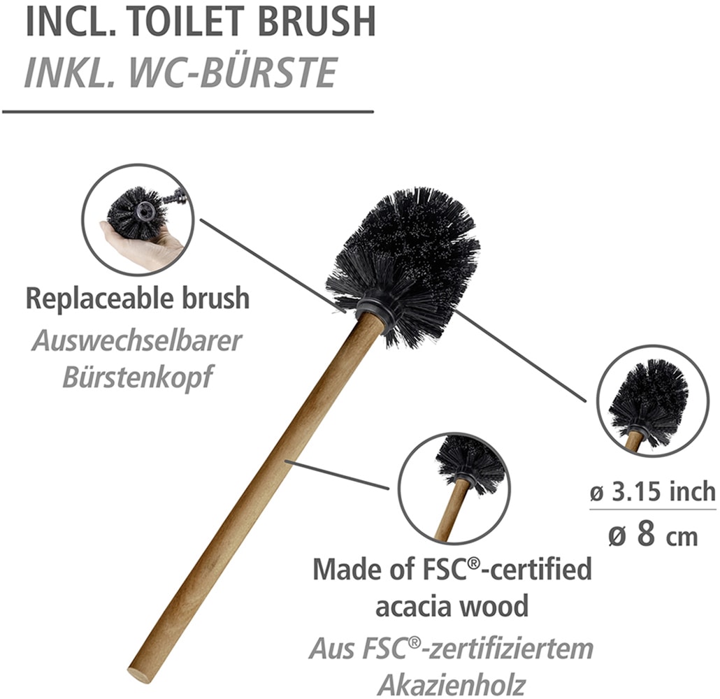 WENKO WC-Garnitur »Modell Rivalta Acacia«, aus Metall, integrierter Toilettenpapierhalter und WC-Bürstenhalter, Akazienholz