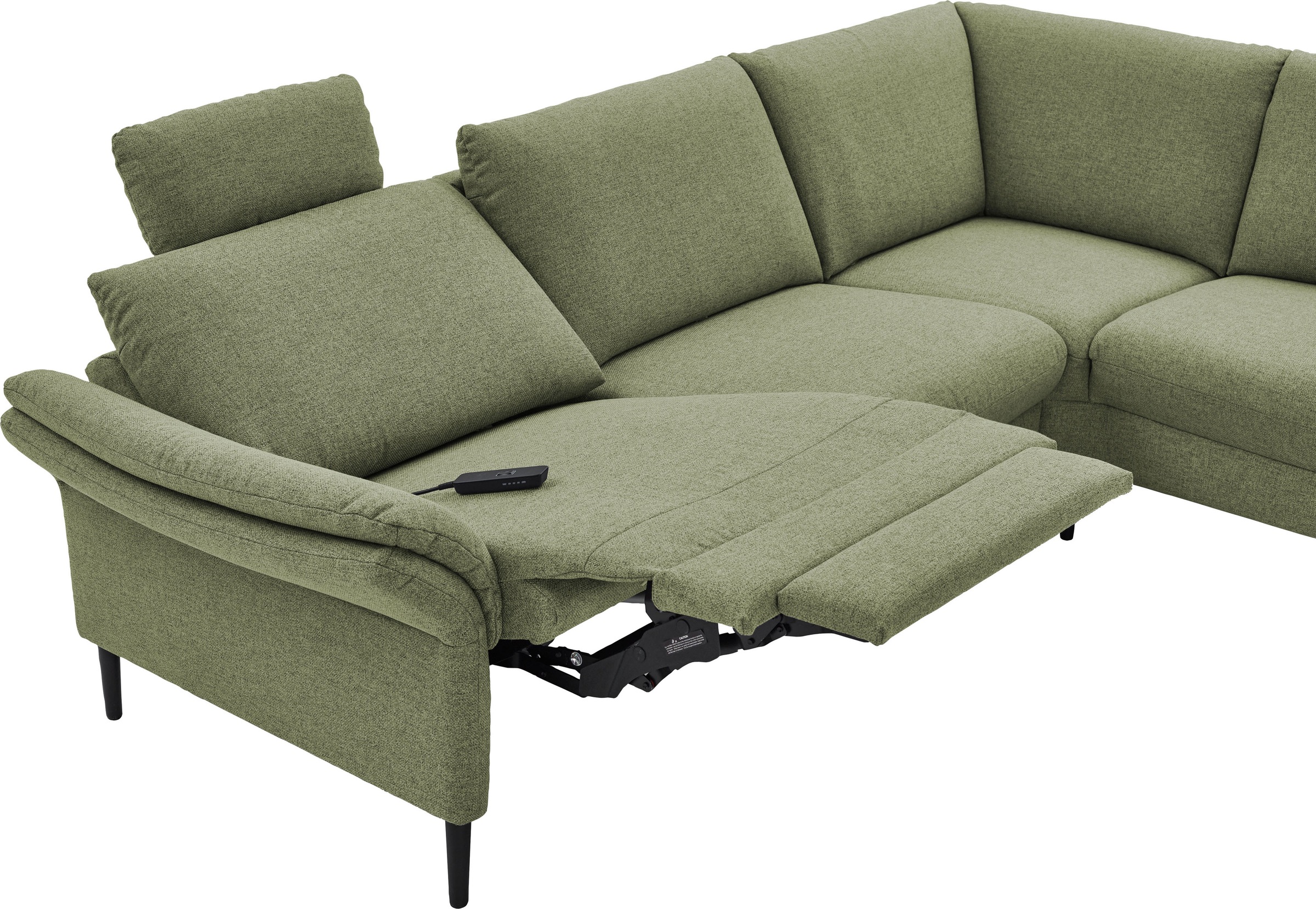 Places of Style Ecksofa »Sarsina: mit Tonnentaschen-Federkern, perfekt zum Entspannen L-Form«, inklusive 2 motorischen Relaxfunktionen mit Herz-Waage-Beschlag