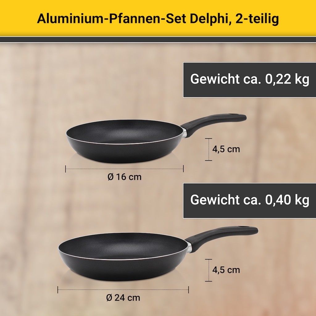 Krüger Pfannen-Set »Aluminium Pfannen-Set DELPHI 2 tlg. (16 + 24 cm)«, Aluminium, (Set, 2 tlg., 1x Bratpfanne Ø 16 cm (H. 4,5 cm), 1x Bratpfanne Ø 24 cm (H. 4,5 cm)