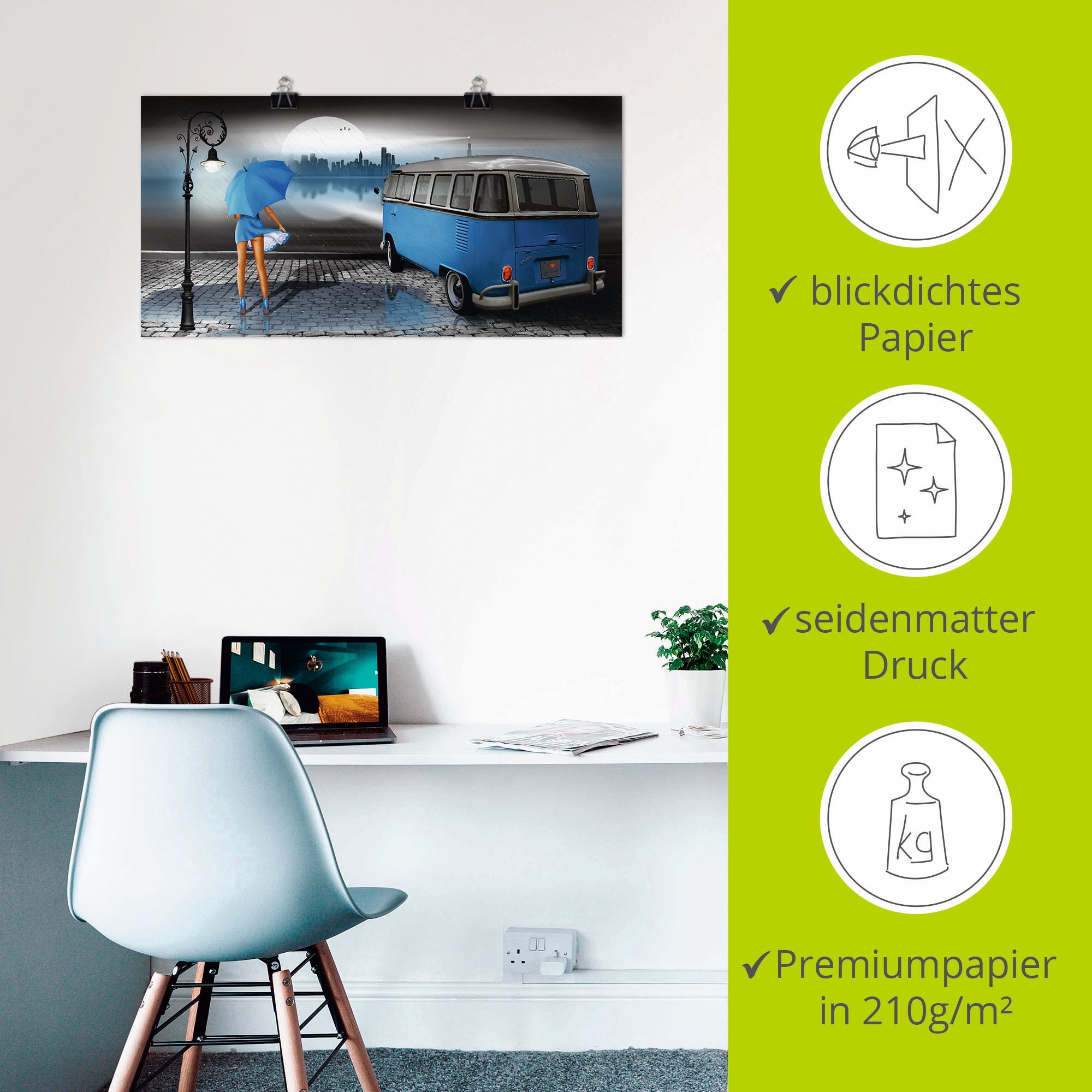 Artland Wandbild »Regennacht in Blau mit Bulli T1«, Auto, (1 St.), als Leinwandbild, Poster, Wandaufkleber in verschied. Größen
