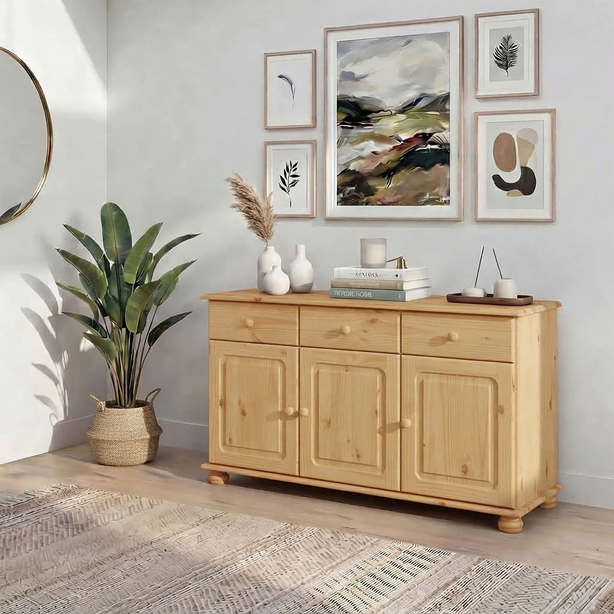 OTTO home Sideboard »Mette Kommode mit 3 Türen & 2 Schubladen, eine ist optisch geteilt« Kommode mit gefrästen, kugelförmigen Füßen, Breite 120 cm