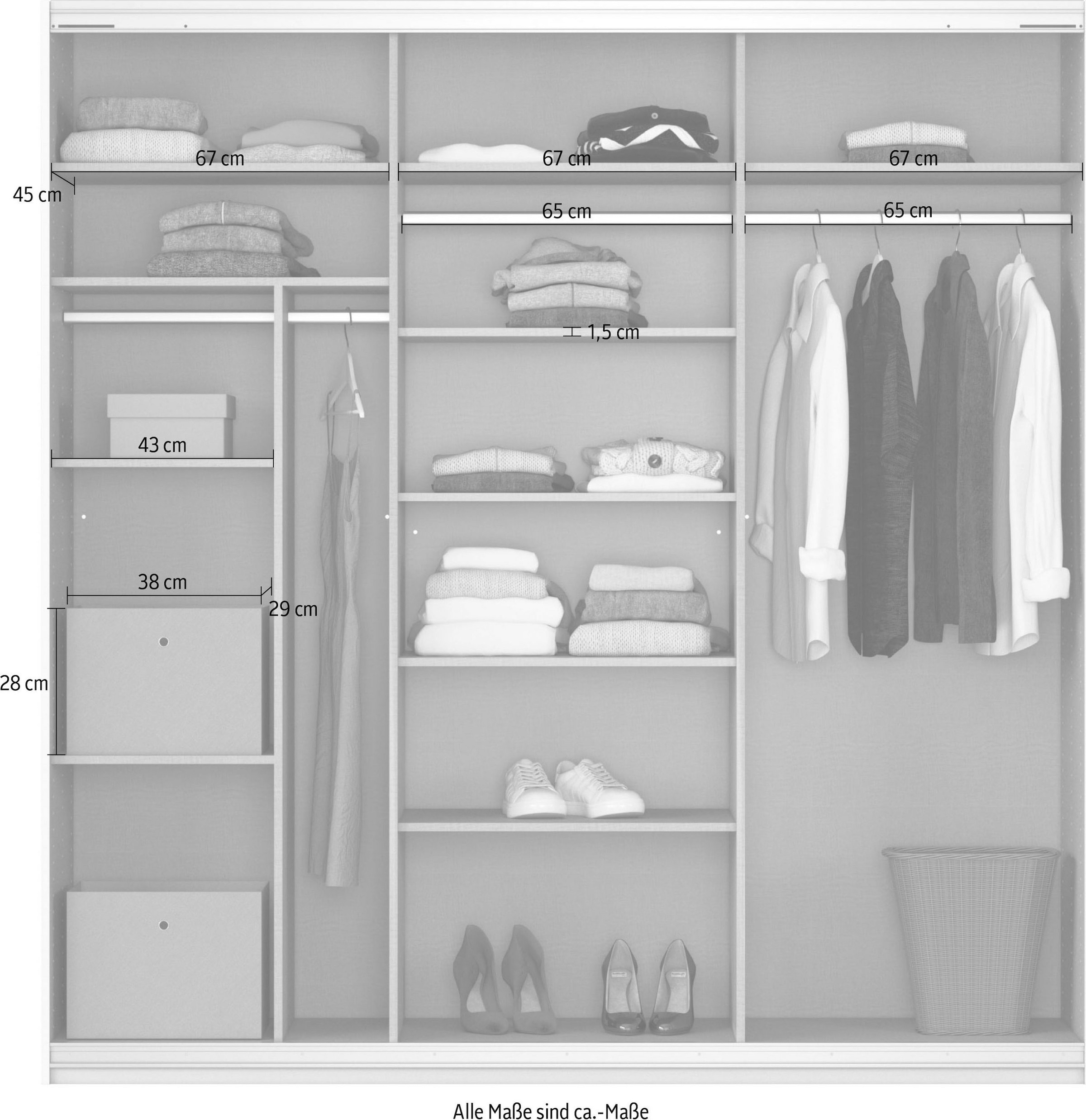 rauch Schwebetürenschrank »Schwebetürenschrank Kleiderschrank Schrank Garderobe CORTONA«, inkl. Inneneinteilung, 2 Stoffboxen und zusätzlichen Einlegeböden