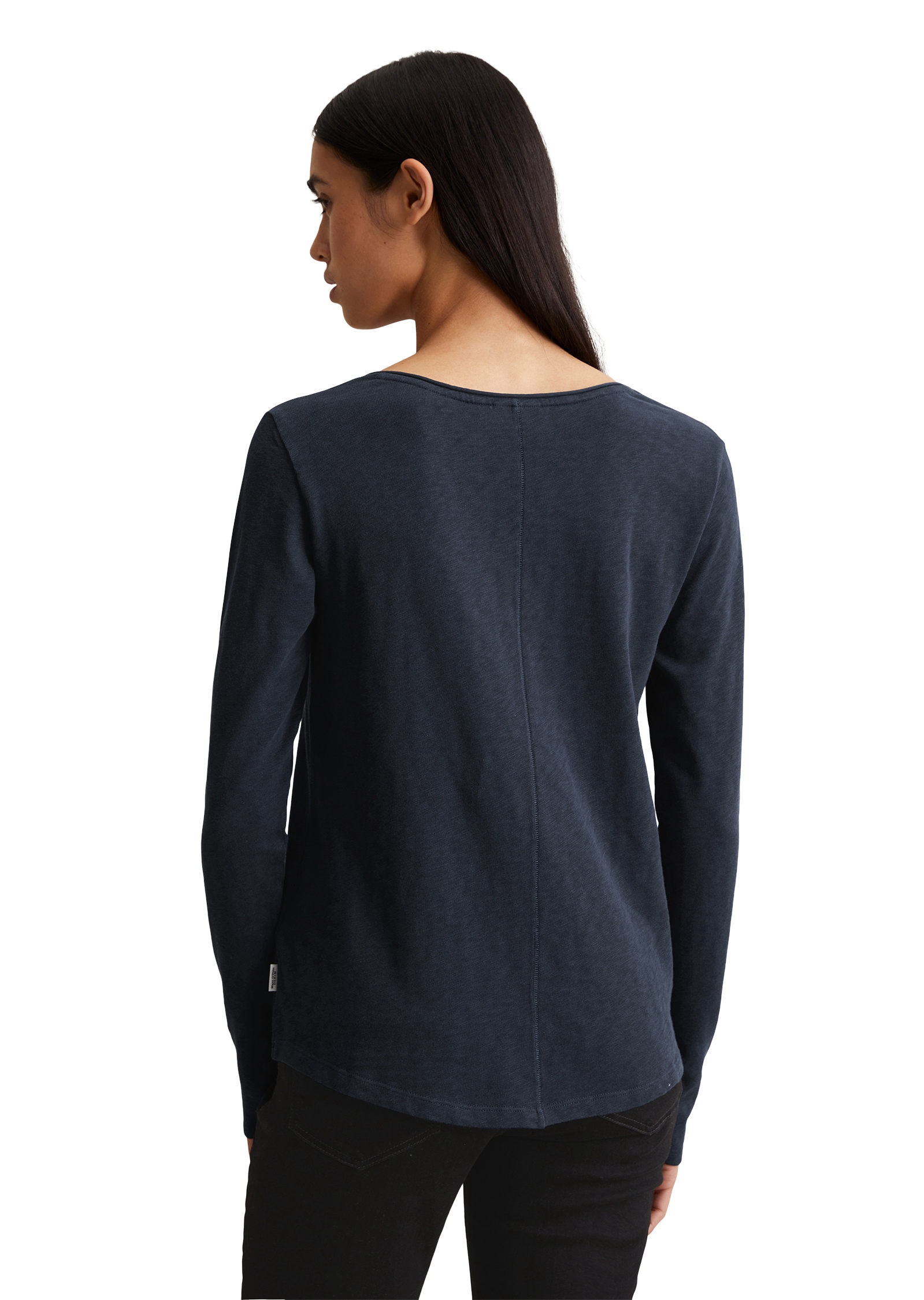 Marc O'Polo DENIM Langarmshirt mit Rollkante am V-Ausschnitt