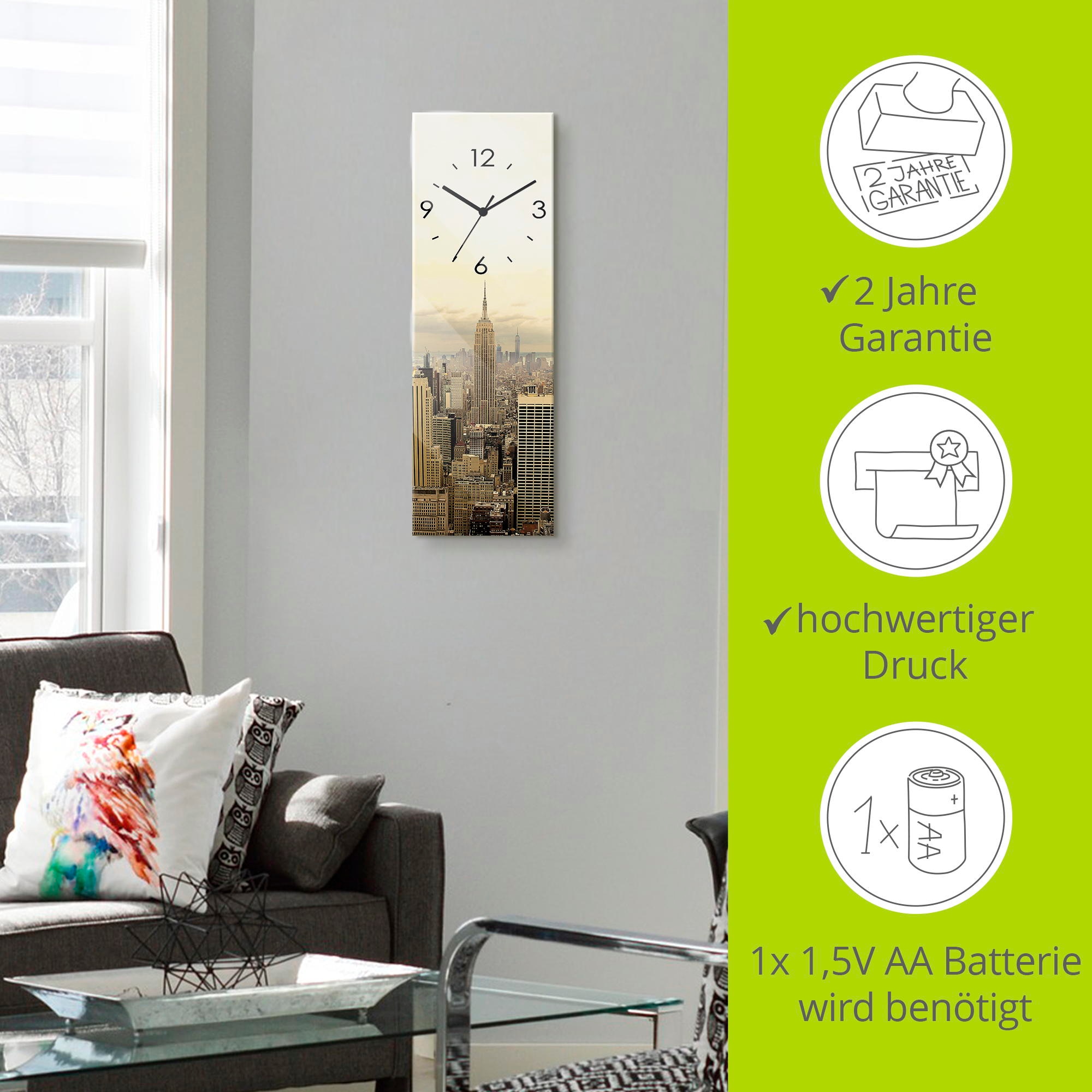 Artland Wanduhr »Skyline Manhattan - New York«, wahlweise mit Quarz- oder Funkuhrwerk, lautlos ohne Tickgeräusche