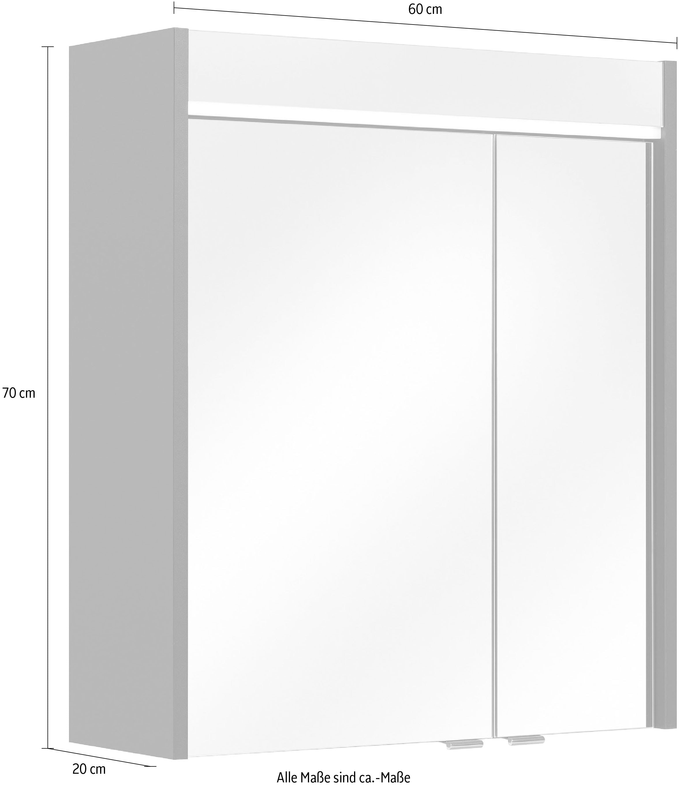 Saphir Spiegelschrank »Quickset 327 Badschrank, 2 Spiegeltüren, 2 Einlegeböden, 60 cm breit«, inkl. LED-Beleuchtung, Türdämpfer, Schalter-/Steckdosenkombination