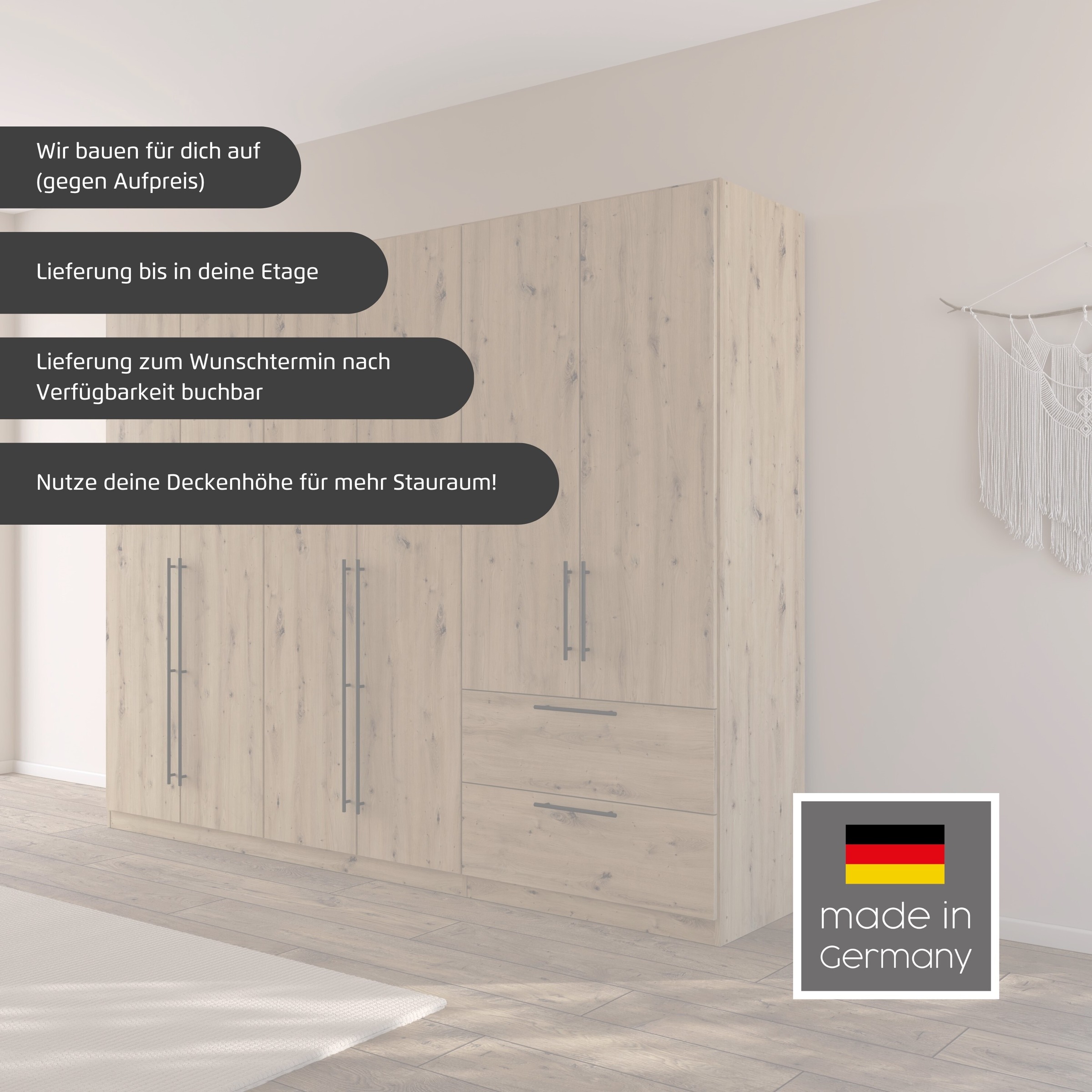 rauch Kleiderschrank »Drehtürenschrank Schrank Garderobe Wäscheschrank Schlafzimmer AVOLA«, (in 3 verschiedenen Ausstattungen BASIC/CLASSIC/PREMIUM), mit hochwertigen Stangengriffen aus Metall in Schwarz MADE IN GERMANY