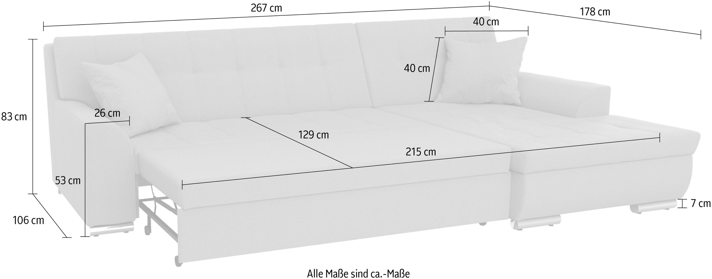 DOMO collection Ecksofa Treviso, wahlweise mit Bettfunktion, incl. Zierkissen