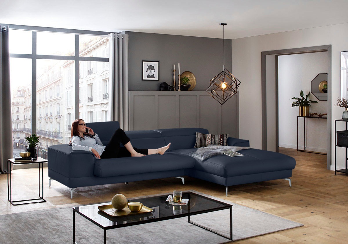 W.SCHILLIG Ecksofa »piedroo, Designsofa mit tollem Sitzkomfort, bequem und elegant, L-Form«, Kopfteilverstellung, wahlweise mit Sitztiefenverstellung, Breite 303cm