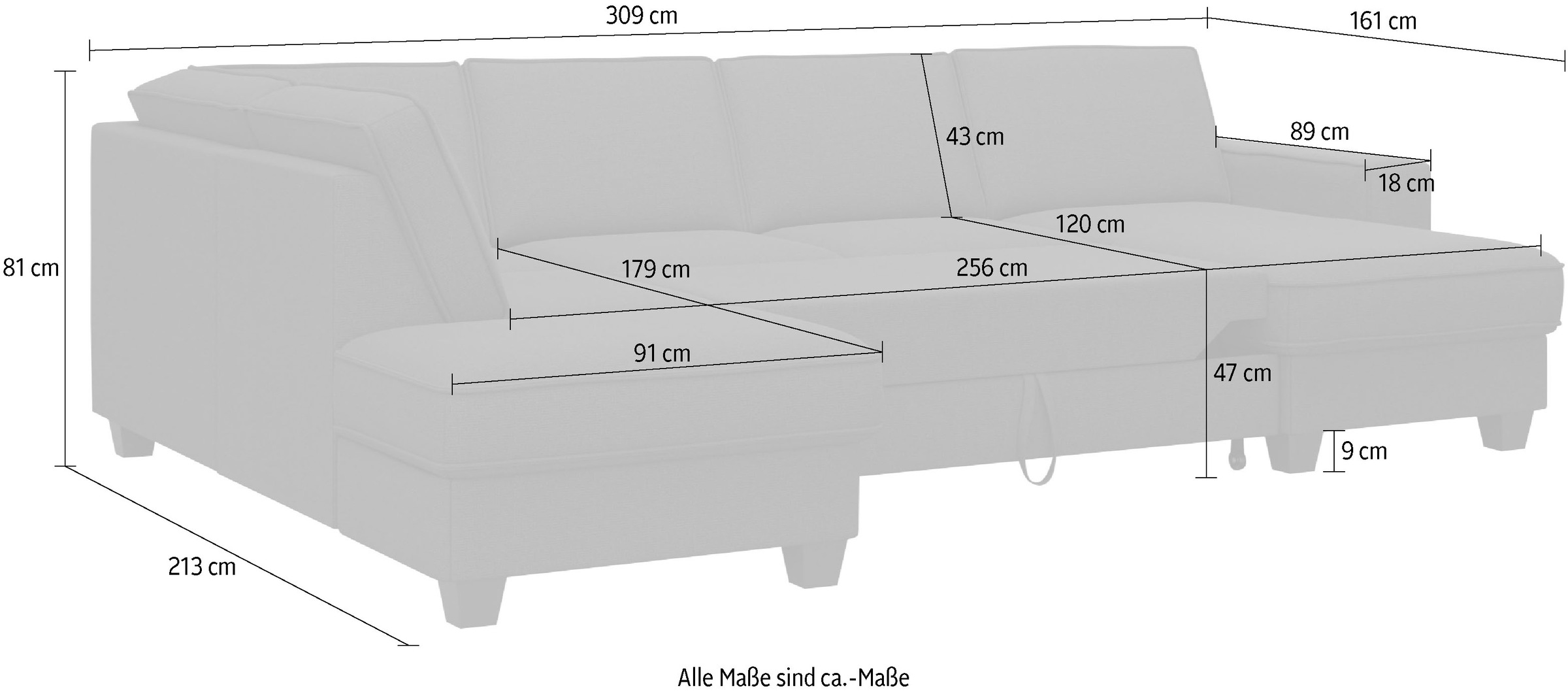 Home affaire Wohnlandschaft »County U-Form«, (3 St.), wahlweise Ottomane links oder rechts, mit Federkern-Polsterung
