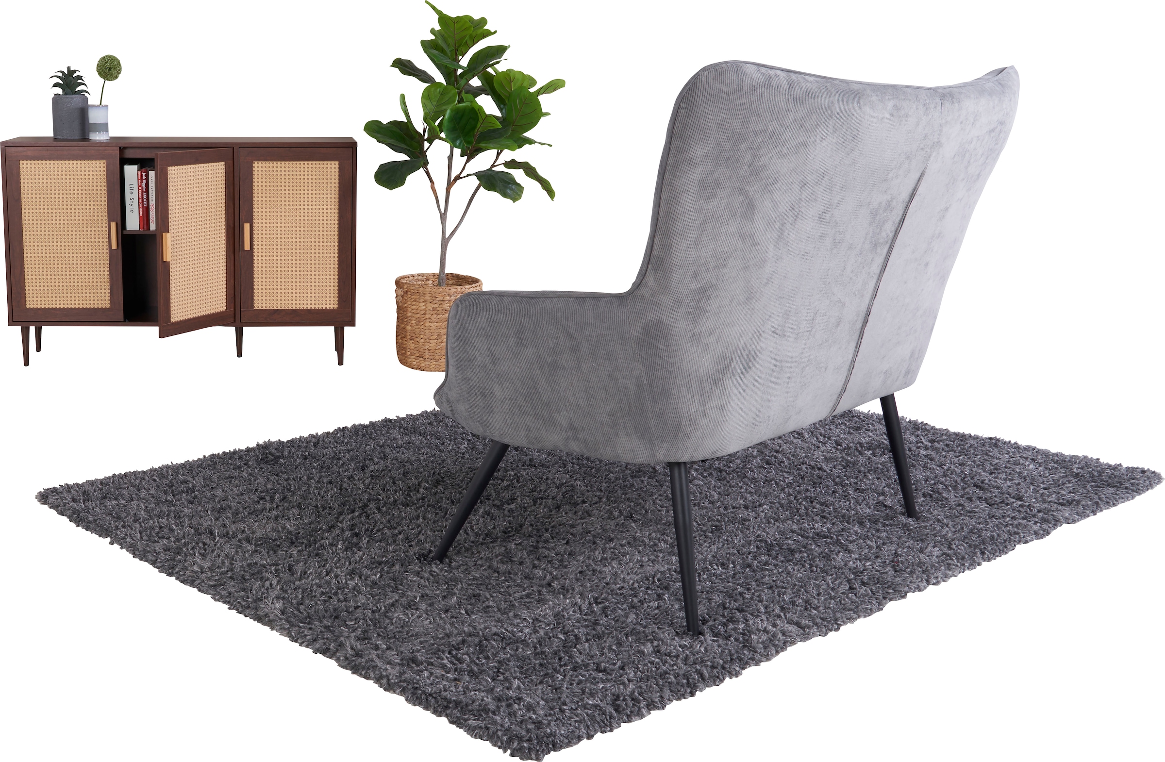 Homexperts Sideboard »Andy«, Kiefer Optik, Rattan, kiefer griff, 3 Türen & 2 Einlegeböden