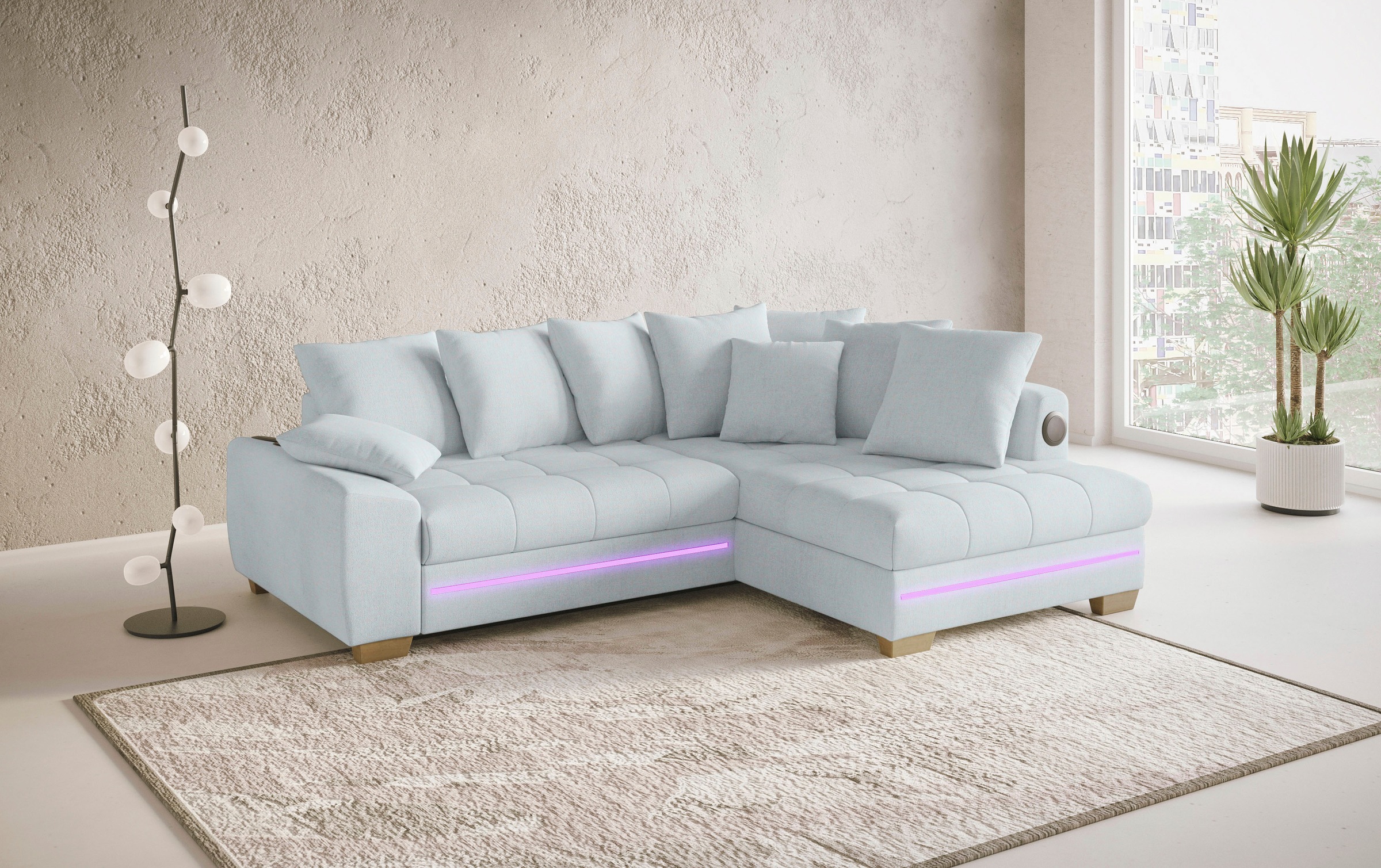Mr. Couch Ecksofa »Nikita II, L-Form«, mit Kaltschaum, RGB-LED, Soundsystem, wahlweise mit Bett, Bettkasten
