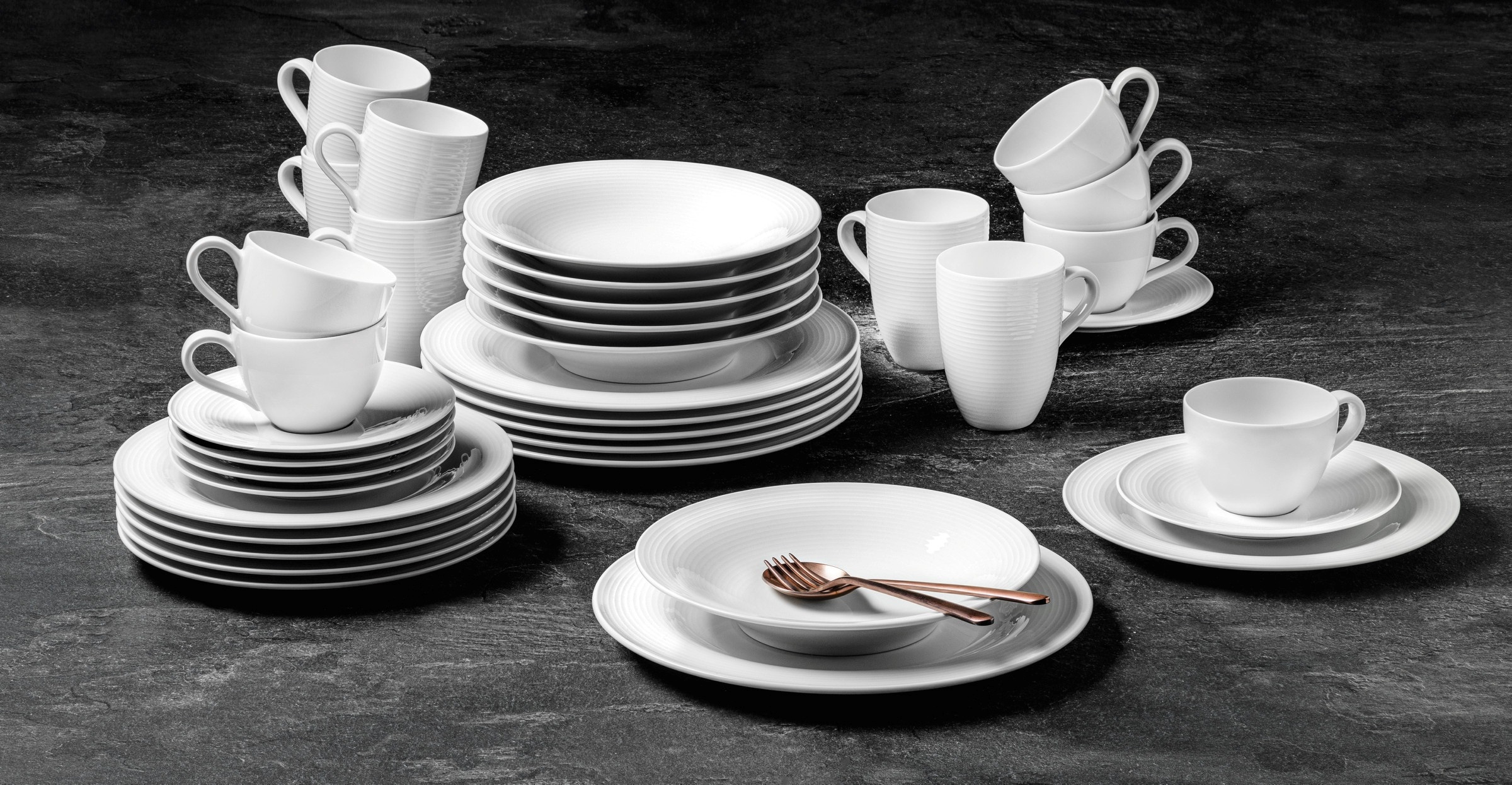 Seltmann Weiden Kombiservice »Geschirr-Set, Service Beat«, (Set, 30 tlg.), Geschirr, Teller, Tassen, Rillendekor, 30 Teile, für 6 Personen