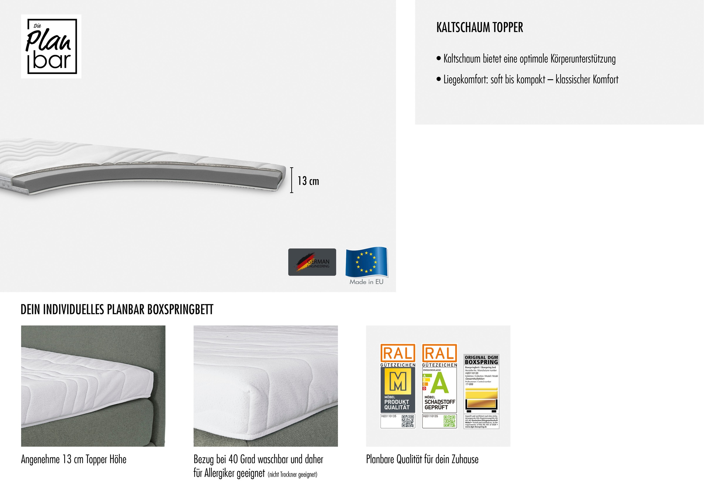Die PlanBar Boxspringbett »OC-ON23163« inkl. Matratzen, Topper u. Bonellfederkern Unterbau, 160/180x200cm
