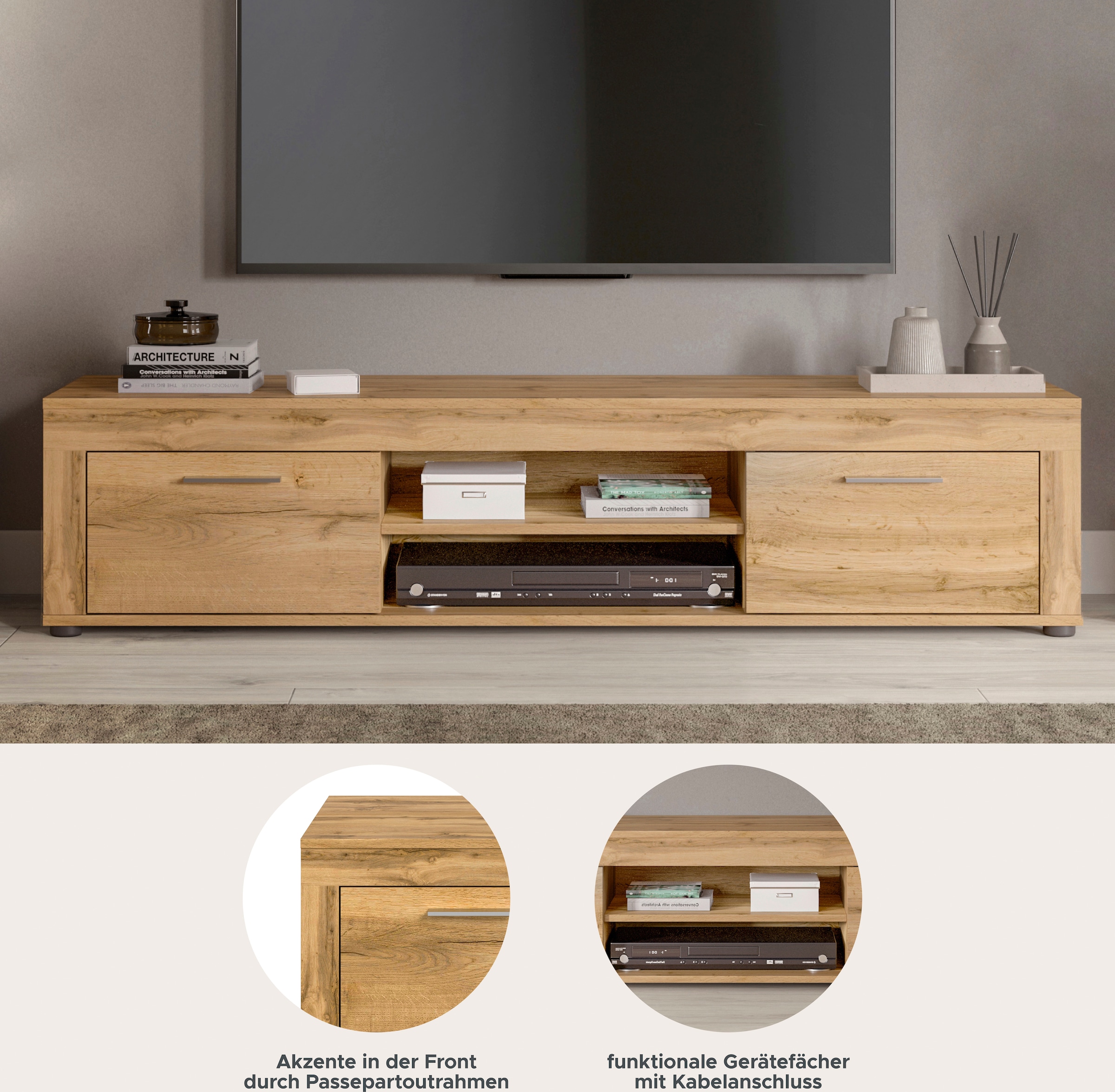 INOSIGN Lowboard »Aosta, Breite 160 cm, in verschiedenen Farbausführungen«, mit 2 Klappen und 2 offenen Fächern, TV-Board, Mediaboard, TV-Möbel
