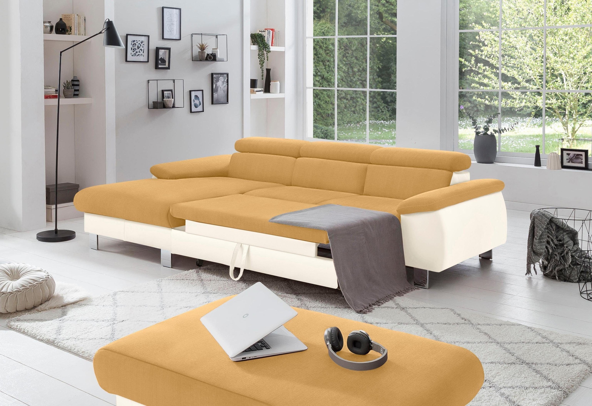 COTTA Polstergarnitur »Komaris L-Form«, (Set), Set bestehend aus: Ecksofa mit Kopfteilverstellung & Hocker