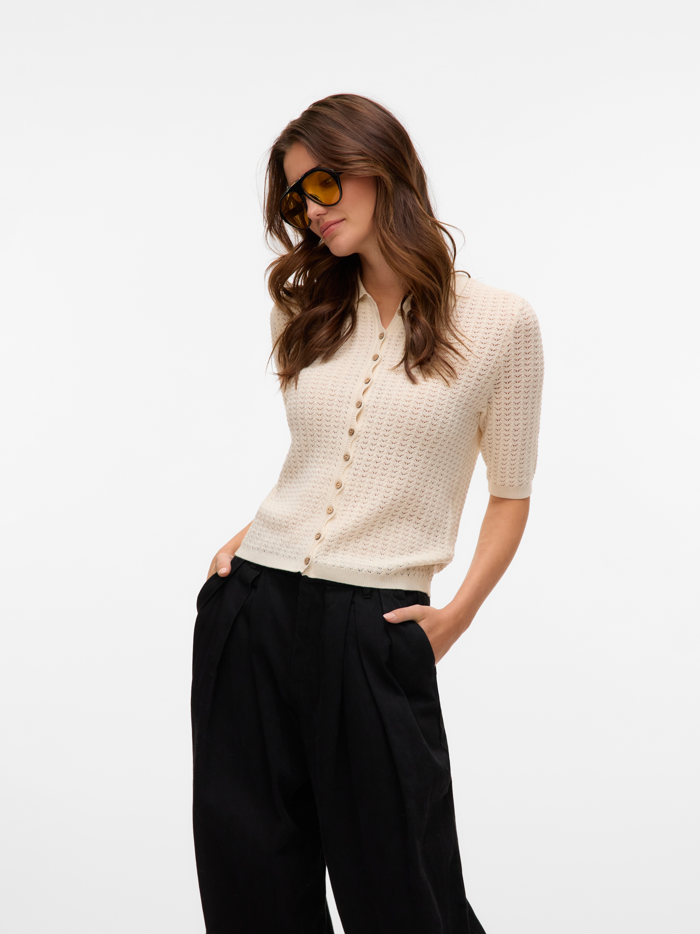 Vero Moda Strickjacke »VMPANAMA 2/4 KNIT CARDIGAN VMA NOOS«, mit halbem Arm und Strickkragen