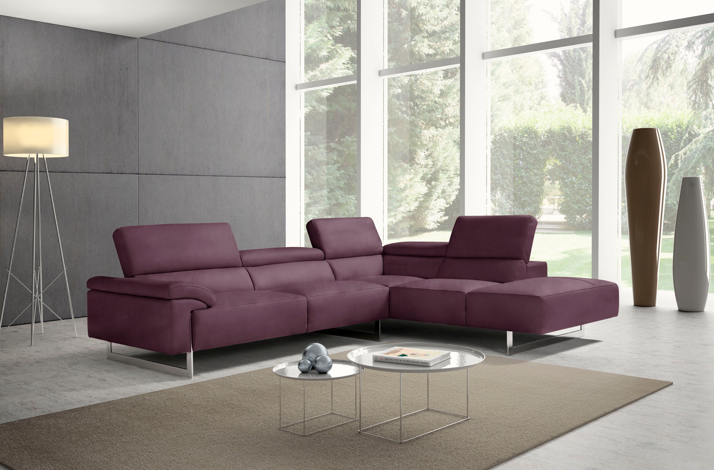 Egoitaliano Ecksofa »Malika, elegant und bequem, Designsofa, L-Form«, mit Ottomane, inkl. Kopfteilverstellung und chromfarbenen Metallfüßen