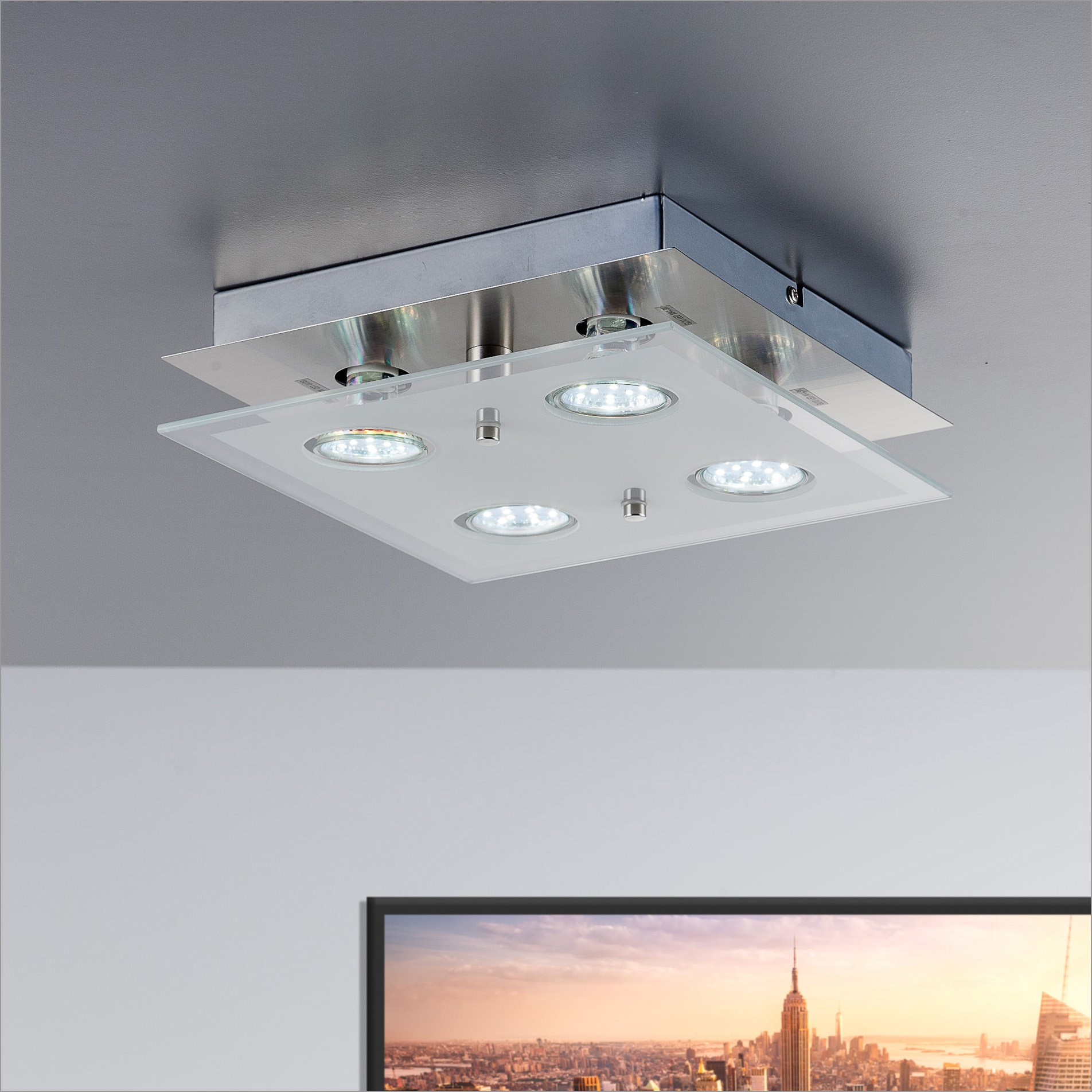 B.K.Licht LED Deckenleuchte »Dorado«, 4 flammig, Leuchtmittel GU10 | LED wechselbar, LED Deckenlampe, eckig, Spot, Schlaf-, Wohnzimmer, inkl. 3W