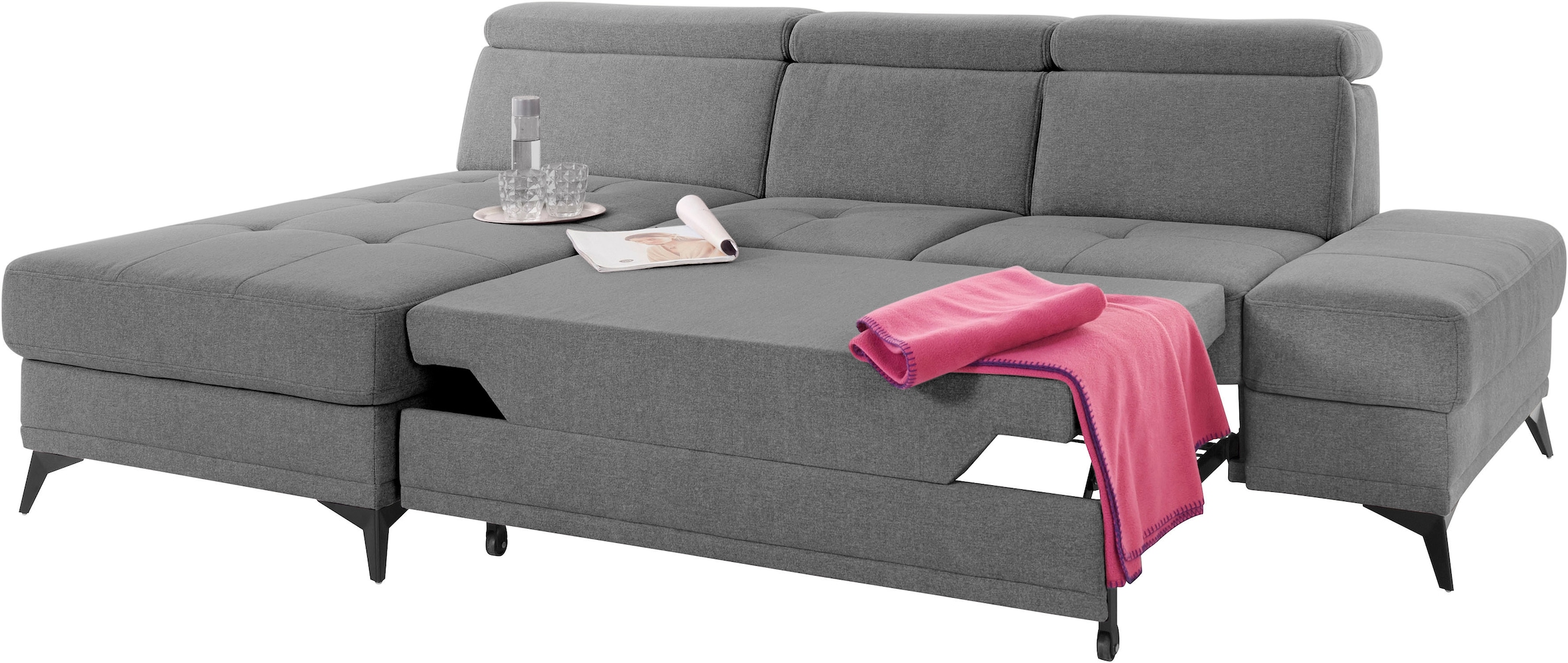 INOSIGN Ecksofa »Cardiz L-Form«, inkl.Kopfteilverstellung und Federkern wahlweise mit Bettfunktion