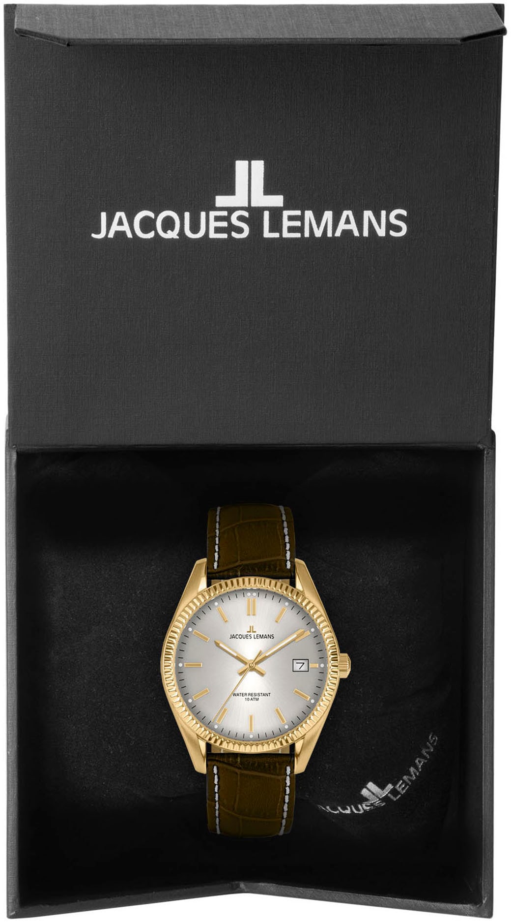 Jacques Lemans Quarzuhr, Armbanduhr, Herrenuhr, analog, Datum, Lederarmband