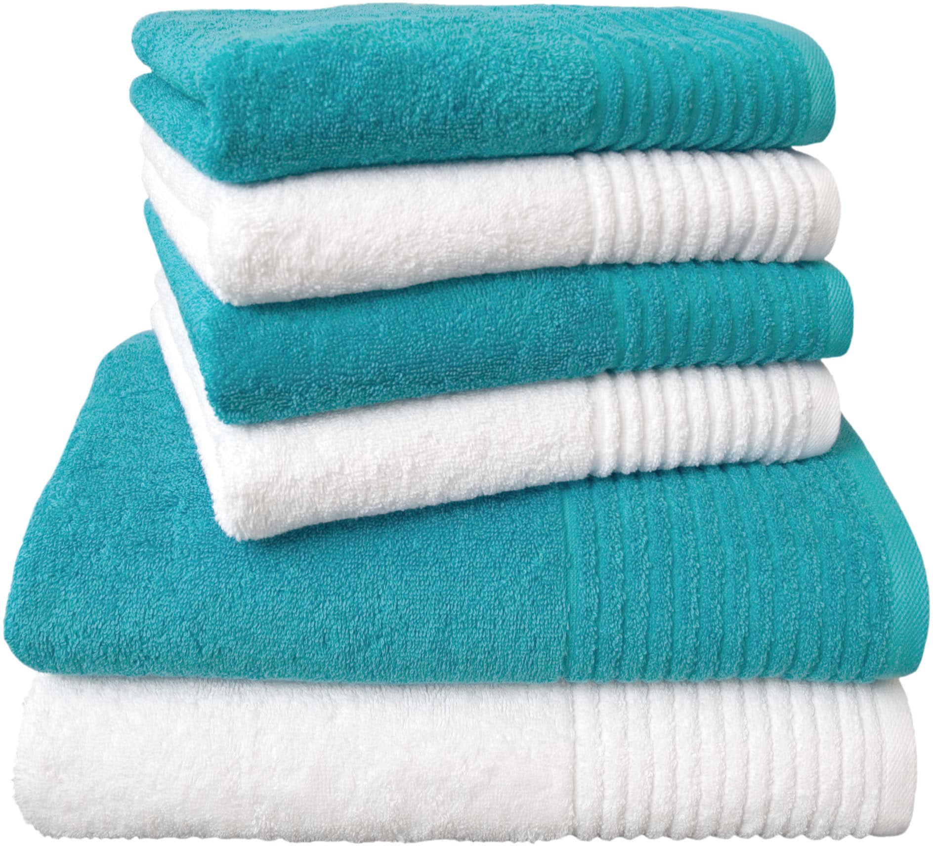 Dyckhoff Handtuch Set »Brillant«, Set, 6 tlg., Walkfrottee, mit Streifenbordüre;4 Handtücher (50x100cm), 2 Duschtücher (70x140cm)