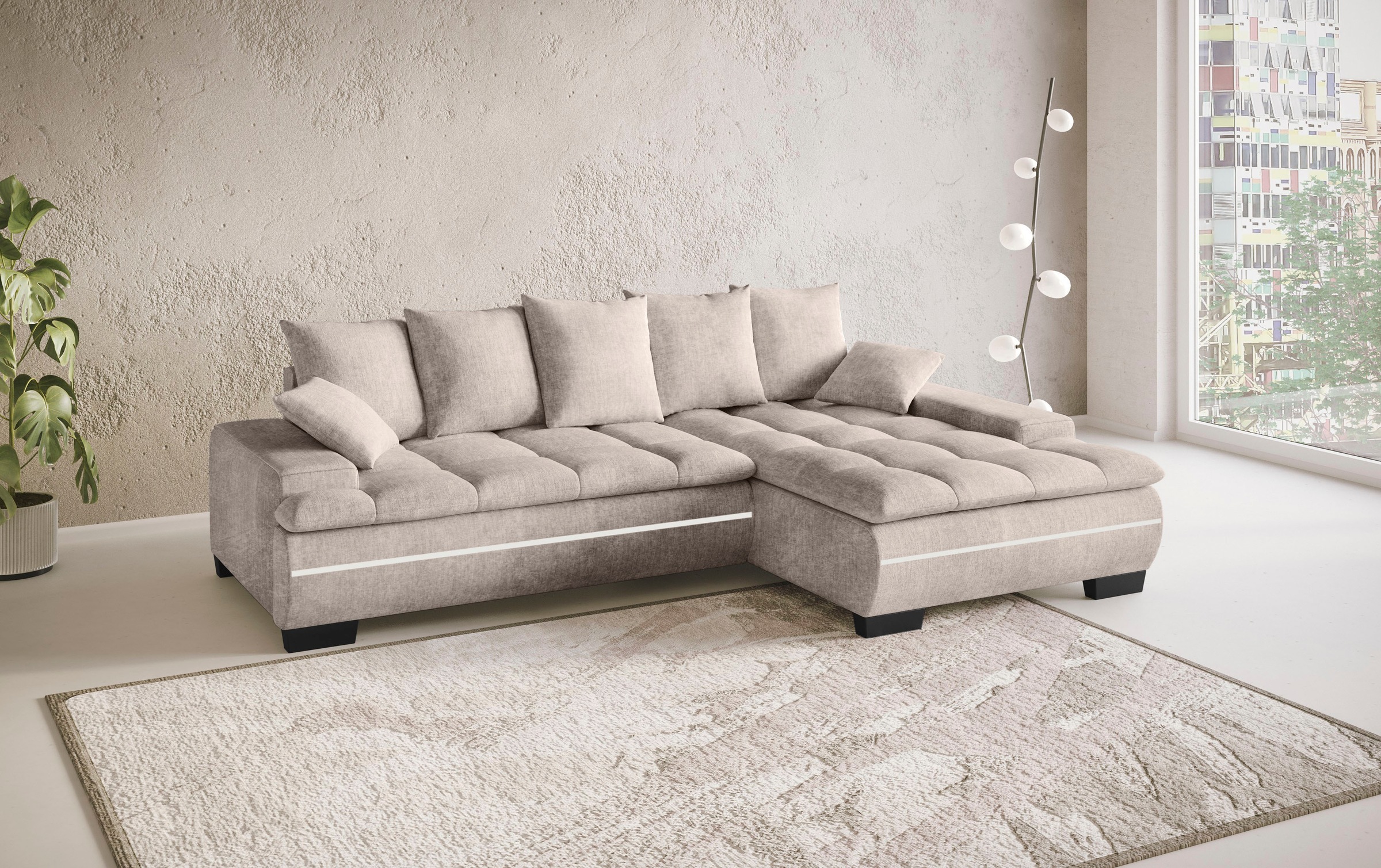 Mr. Couch Ecksofa »Haiti II, L-Form«, RGB-LED Beleuchtung, wahlweise mit Kaltschaum, Bett, Bettkasten