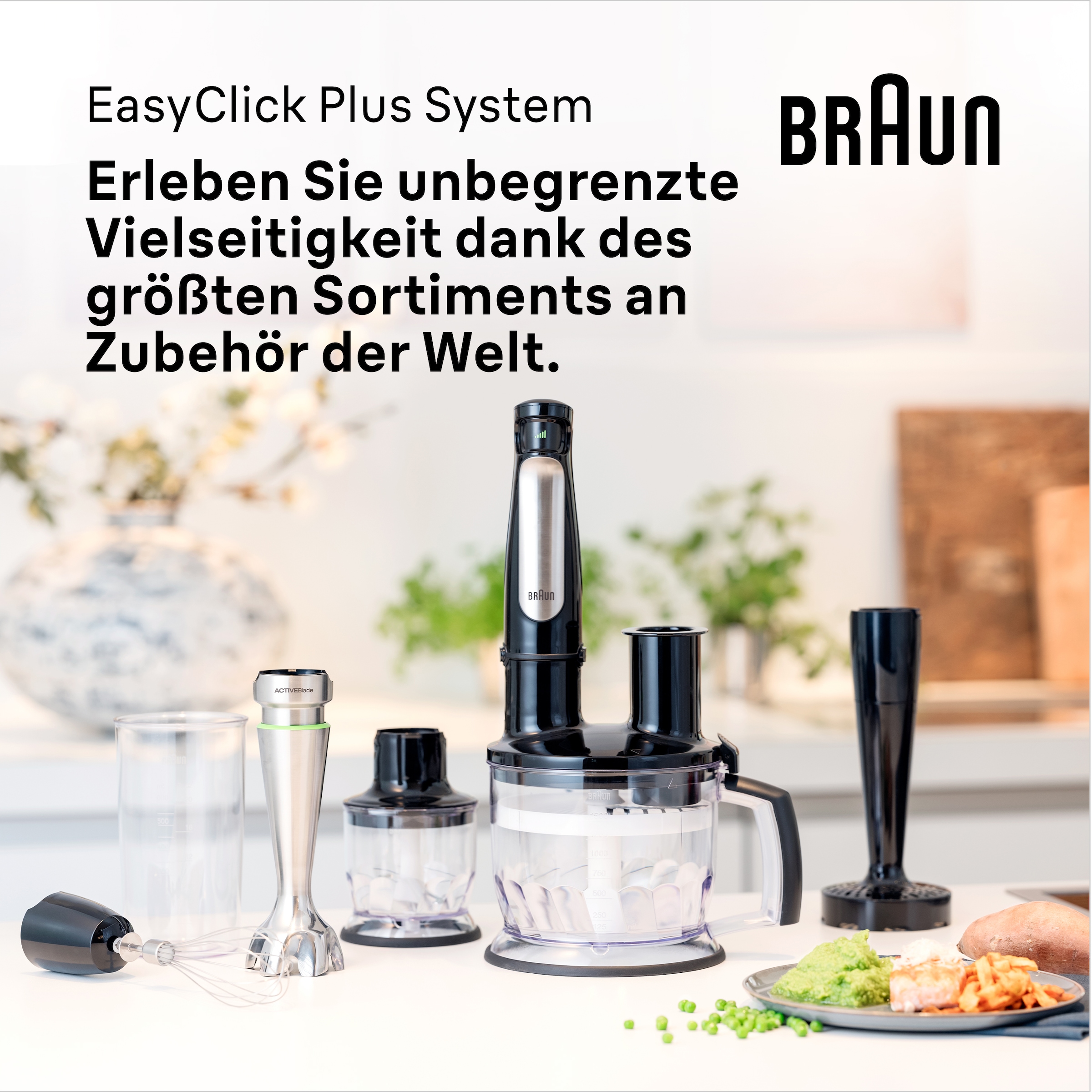Braun Stabmixer »MultiQuick 7 MQ 7035X - 1000W, Stufenlosregulierbar, Dynamische Klinge«, 1000 W, Spritzschutz, Extra Mahlklinge, 500 ml Zerkleinerer, Schneebesen