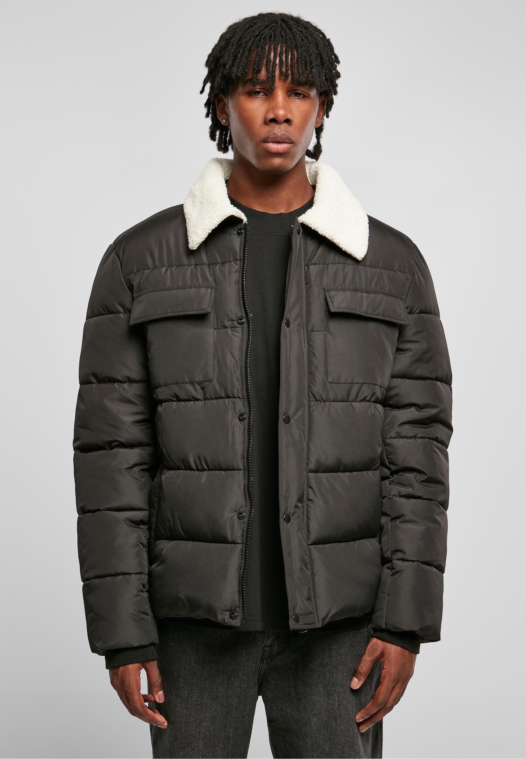 URBAN CLASSICS Winterjacke »Urban Classics Herren Sherpa Collar Padded Shirt Jacket« 1 Stk. tlg. ohne Kapuze