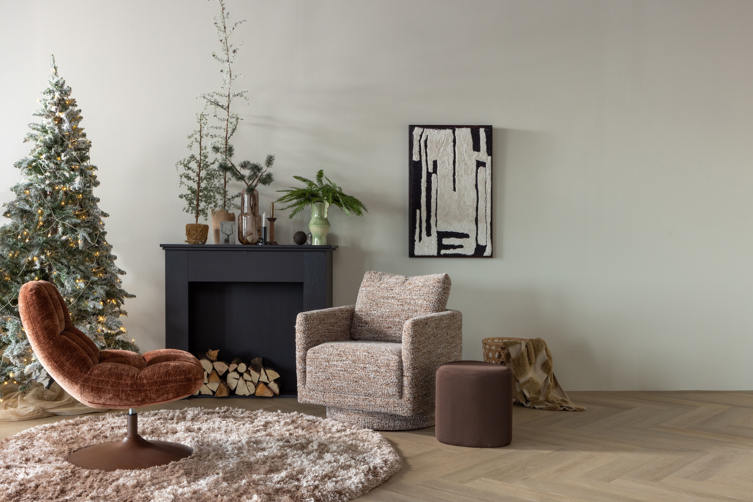 WOOOD Drehsessel »Oska mit Sizz-Melange-Bezug und Drehmechanismus B 78 x T 79 x H 64 cm« Tragkraft 130 kg, Hohe Verschleißfestigkeit, Armlehnen integriert
