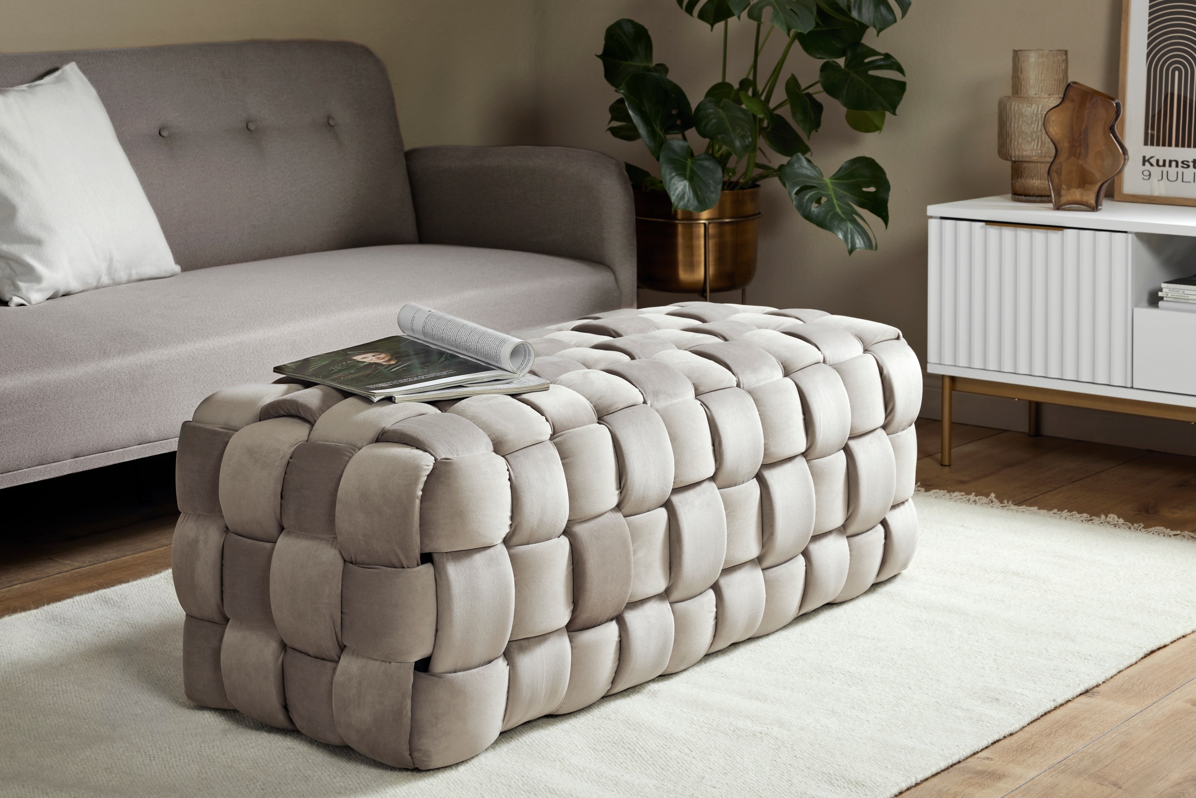 Jahnke Hockerbank »WEB ART L«, (1 St.), Hocker, Couchtisch, Beistelltisch gepolstert in edler Flechtoptik