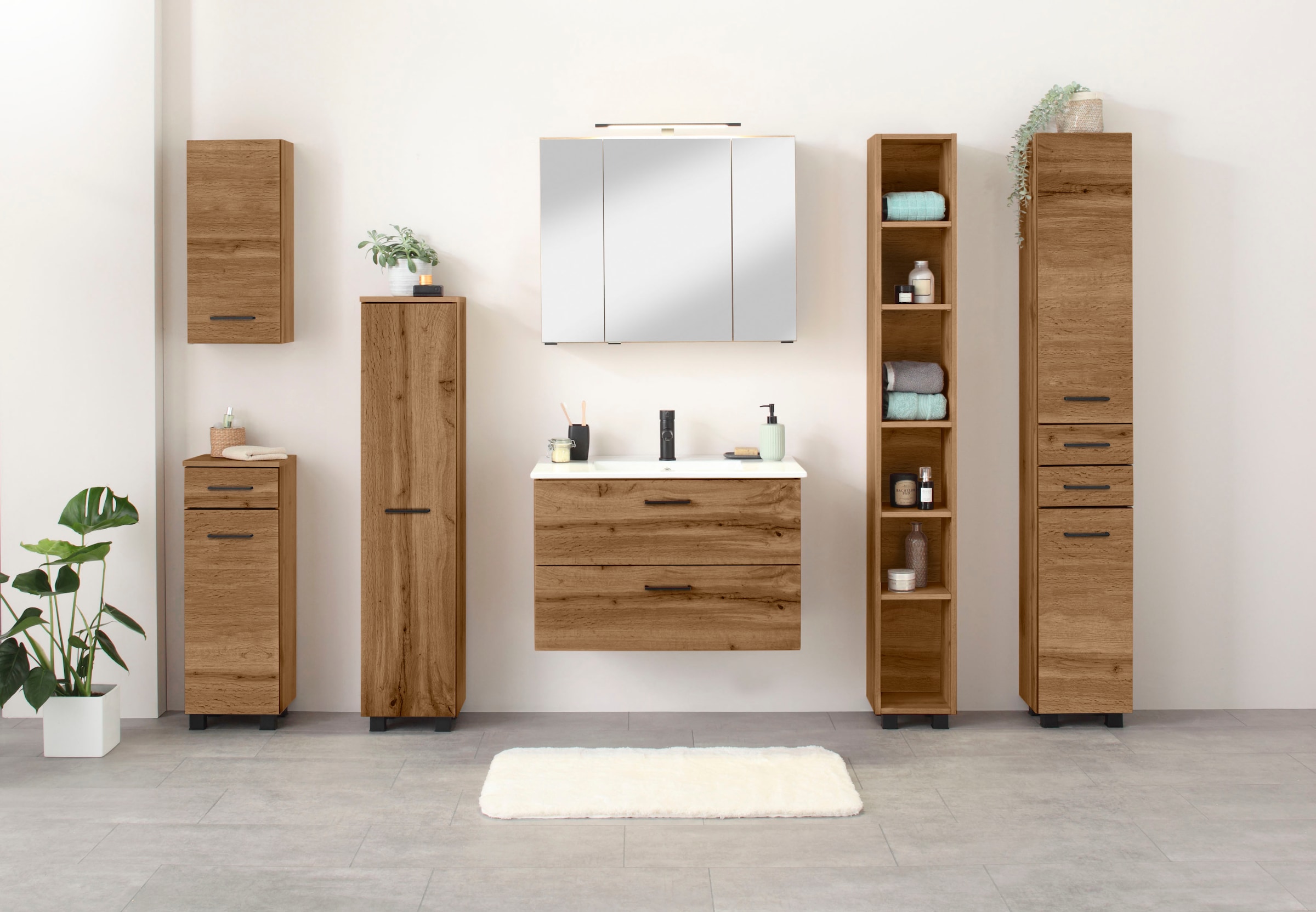 welltime Hochschrank »Trento, Badmöbel, Badregal, Regal, Breite 25 cm«, Standregal, Badezimmer-Regal, für viel Stauraum