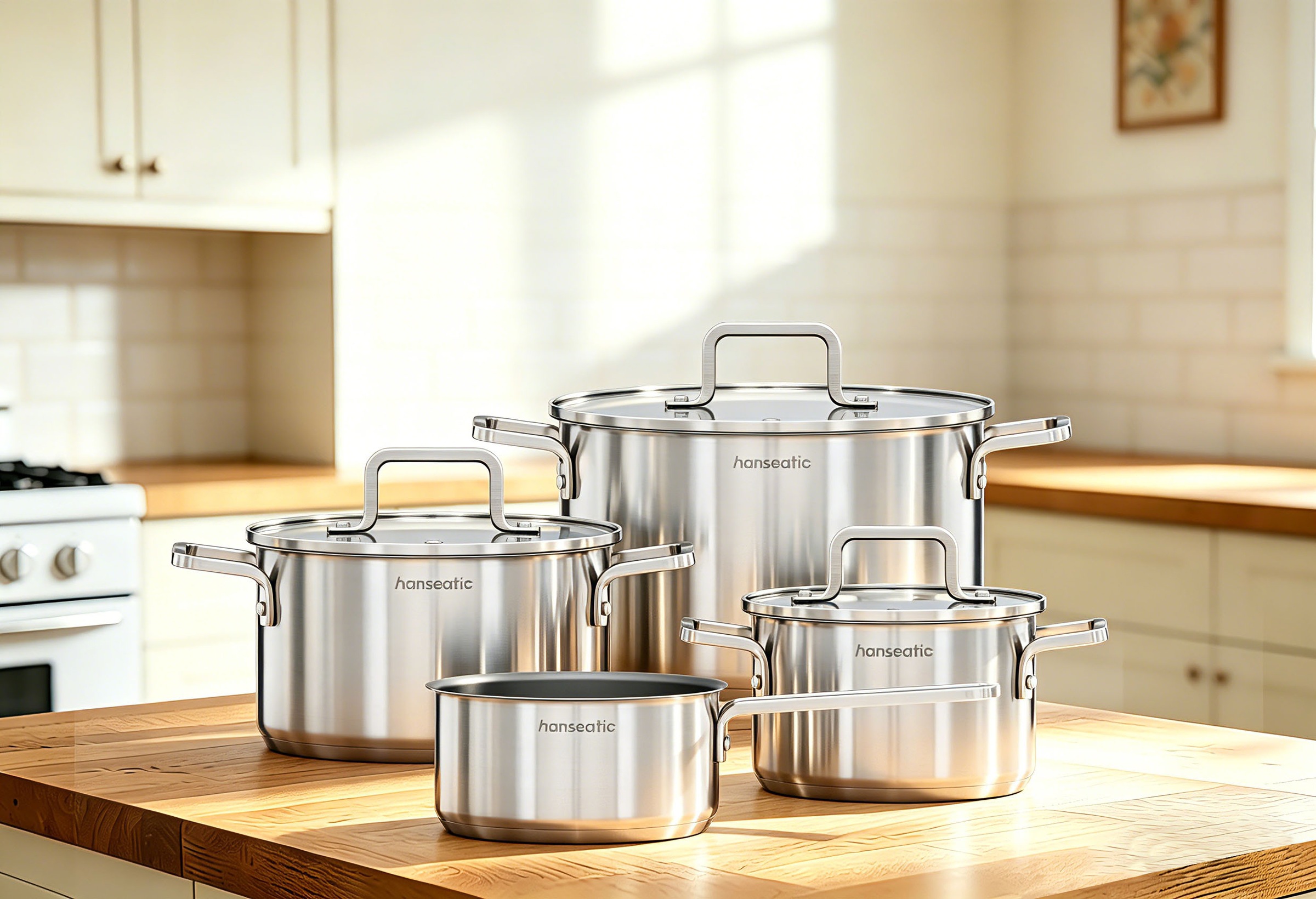 Hanseatic Topf-Set »DAILY« Set, Stielkasserolle 16 cm, Kochtopf 16/20/24 cm, 7 tlg. Edelstahl 18/10
