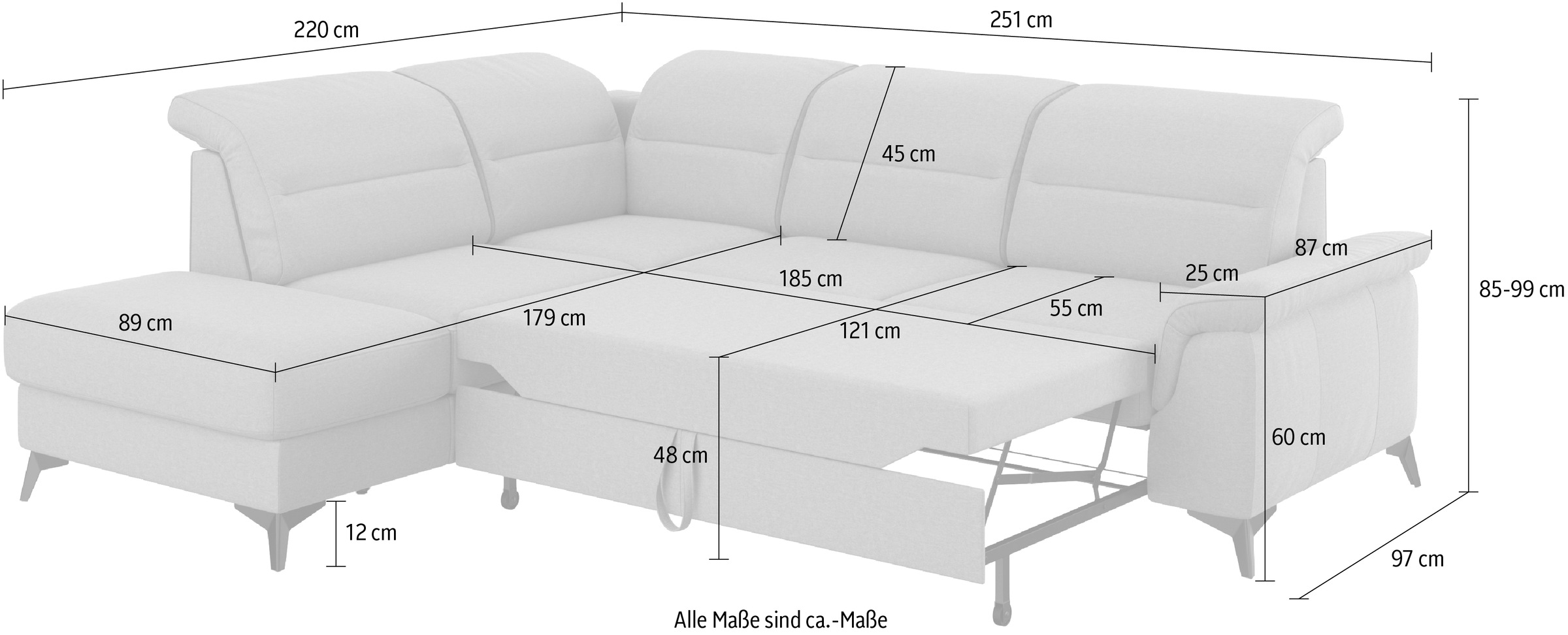 sit&more Ecksofa »Sinatra L-Form«, mit Ottomane, optional mit Kopfteilverstellung und Armteilfunktion