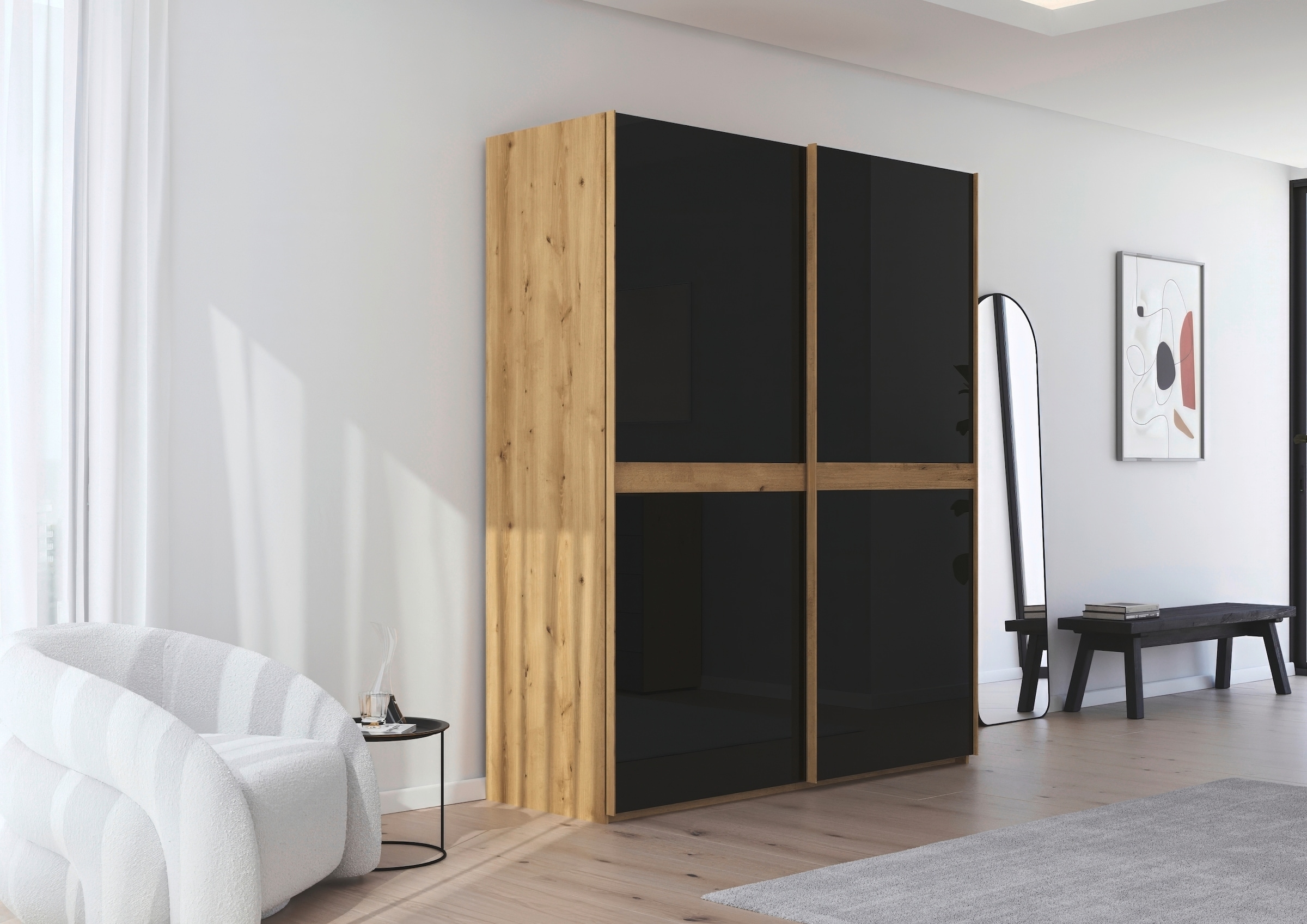 rauch Schwebetürenschrank »Kleiderschrank Schrank Garderobe Schlafzimmerschrank SCALE-LINE« edle Optik mit Bauchbinde in Korpusfarbe mit Glasfront MADE IN GERMANY