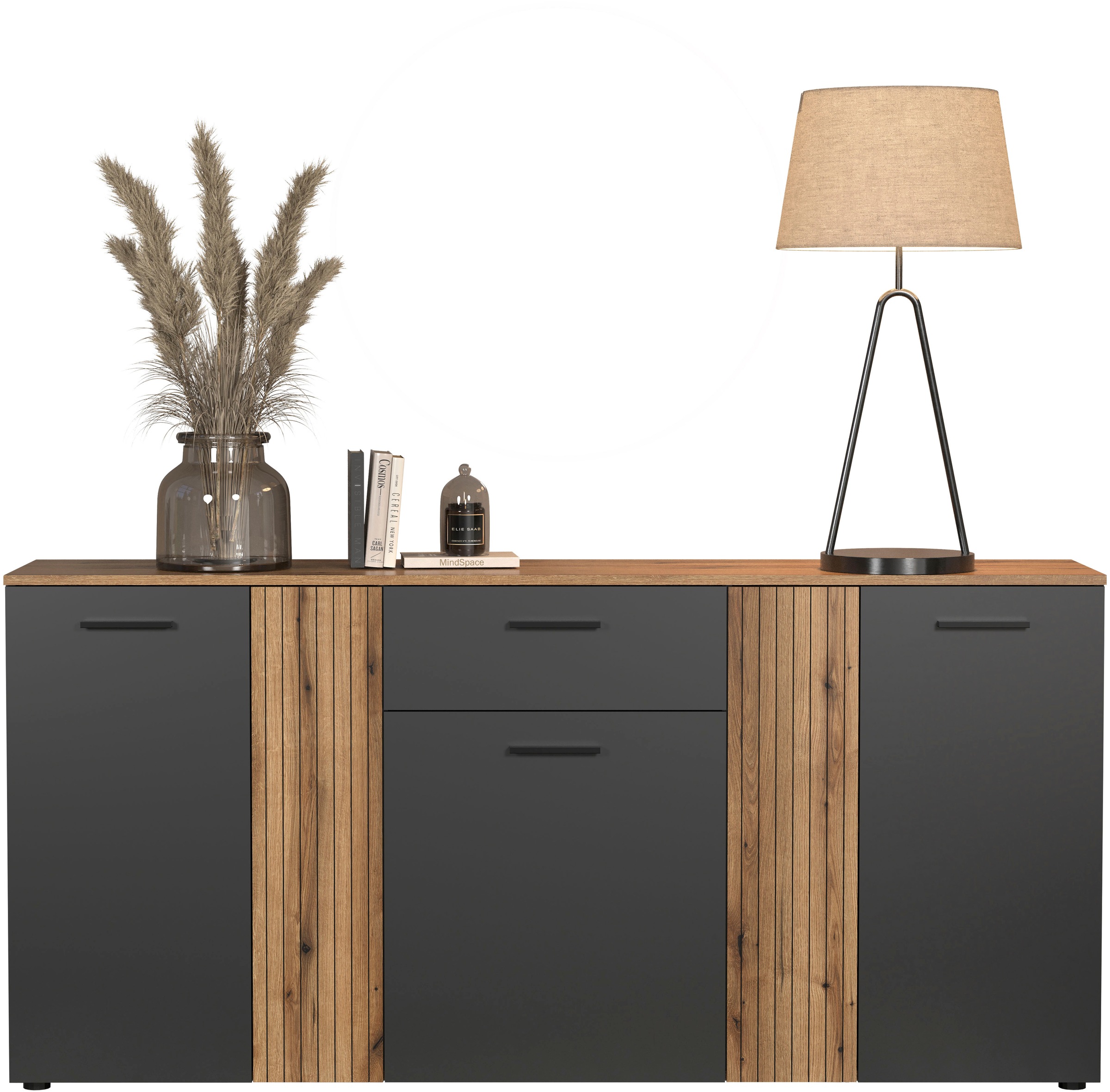 Home affaire Kommode »Estepona« Sideboard mit anpassbaren Türen mit Rillen-Optik