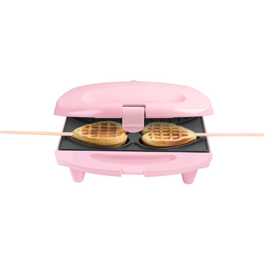 bestron Waffeleisen »für Herzwaffeln am Stiel«, 780 W, Waffelmaker mit Antihaftbeschichtung für Herzform-Waffeln, Retro Design, Farbe: Rosa