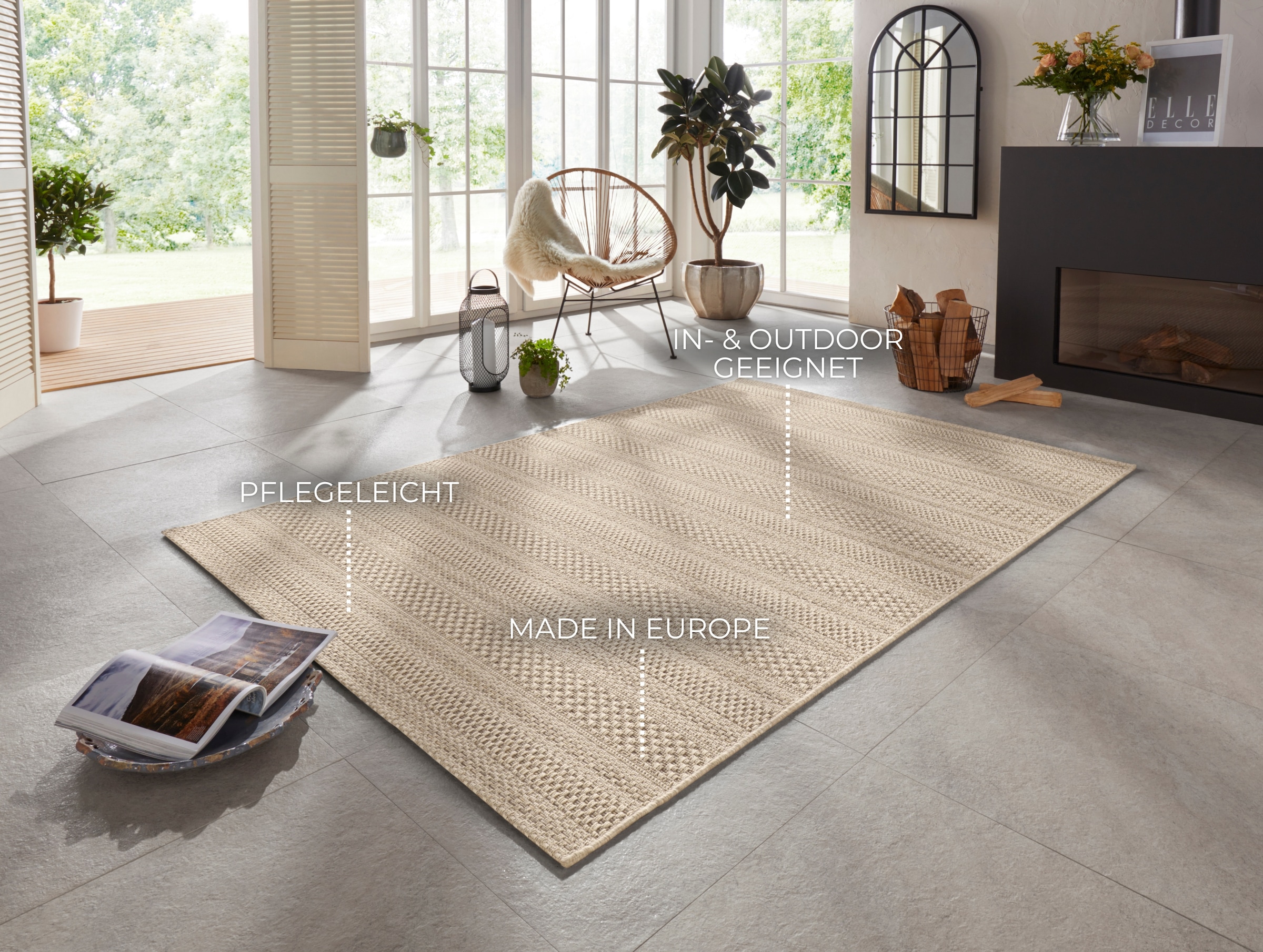 ELLE DECORATION Teppich »Arras«, rechteckig, 8 mm Höhe, In-& Outdoor, Wetterfest, Balkon, Garten, Wohnzimmer, Sisal Optik
