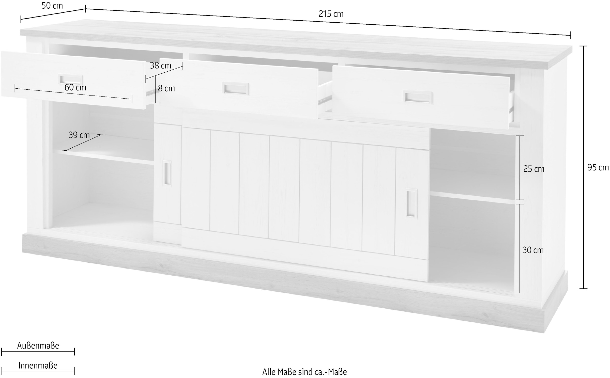 Home affaire Sideboard »ORLANDO«, Breite ca. 215 cm